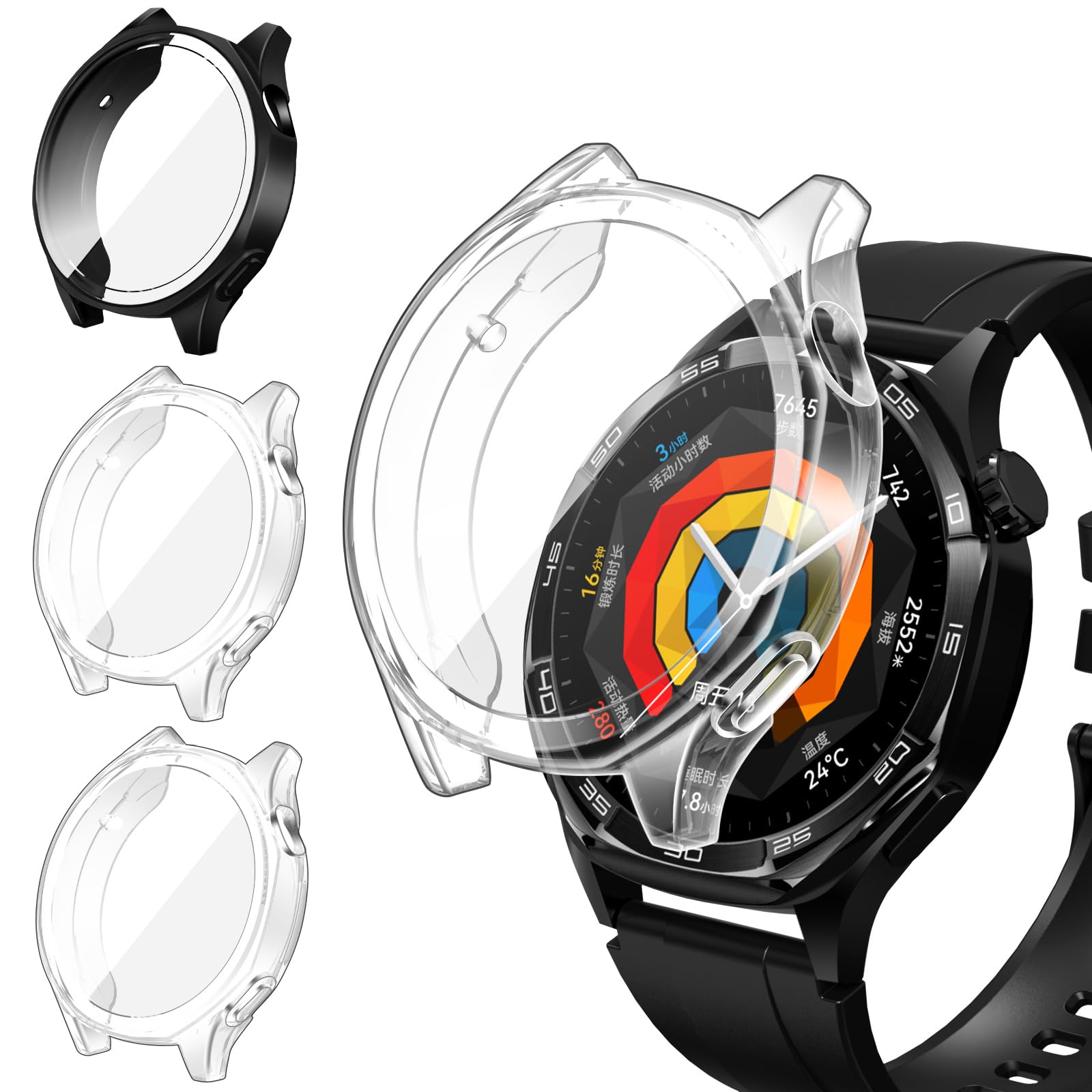 ivoler 3 sztuki etui z folią ochronną do Huawei Watch GT 5 46 mm, pełne pokrycie, odporne na uderzenia i zarysowania, ultracienkie, miękkie etui ochronne z termoplastycznego poliuretanu (TPU), 2