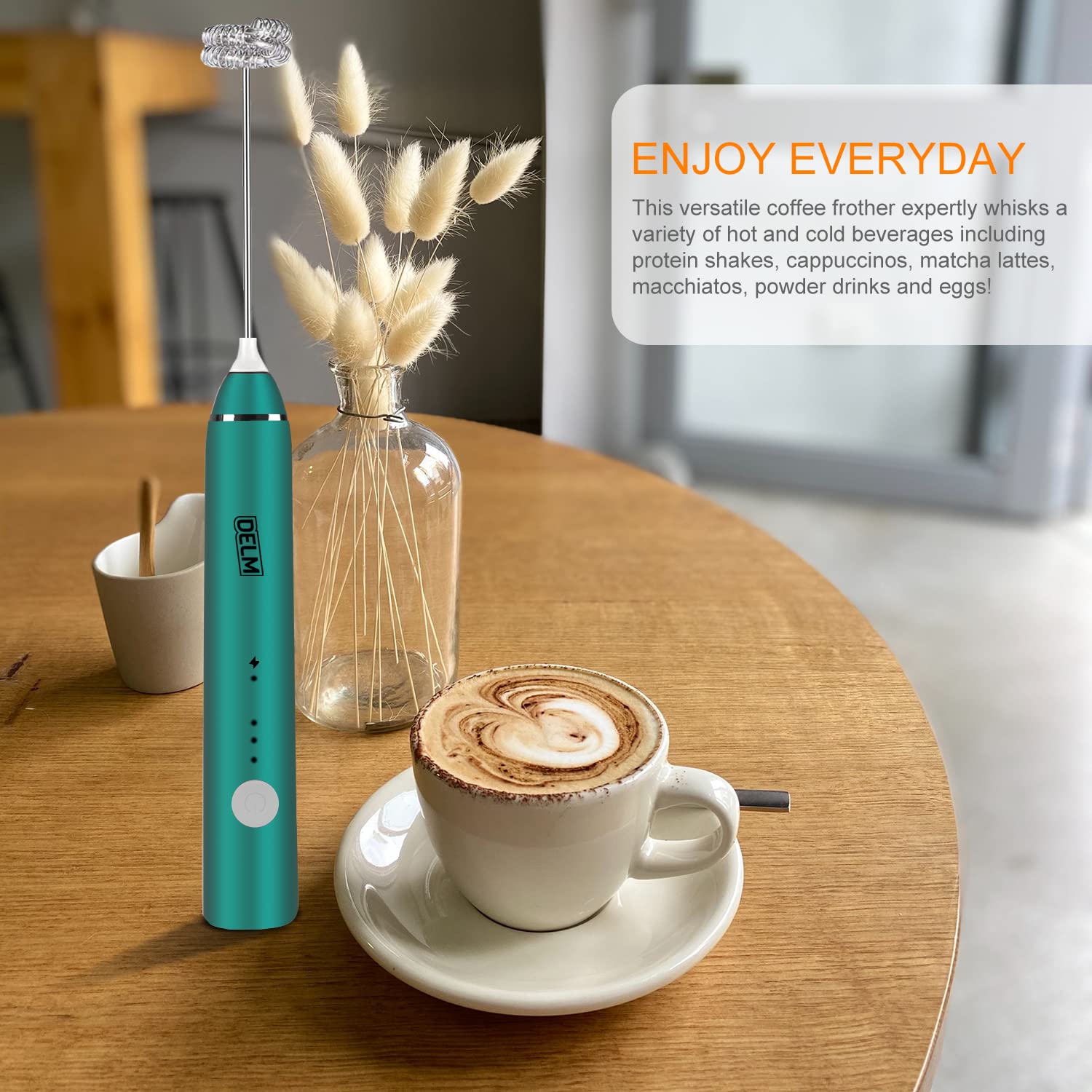 Espumador eléctrico de leche, espumador de café, recargable, mezclador de bebida, espumador de mano, mezclador, ayuda de cocina, mezclador de mano, mezclador eléctrico, USB, (verde)