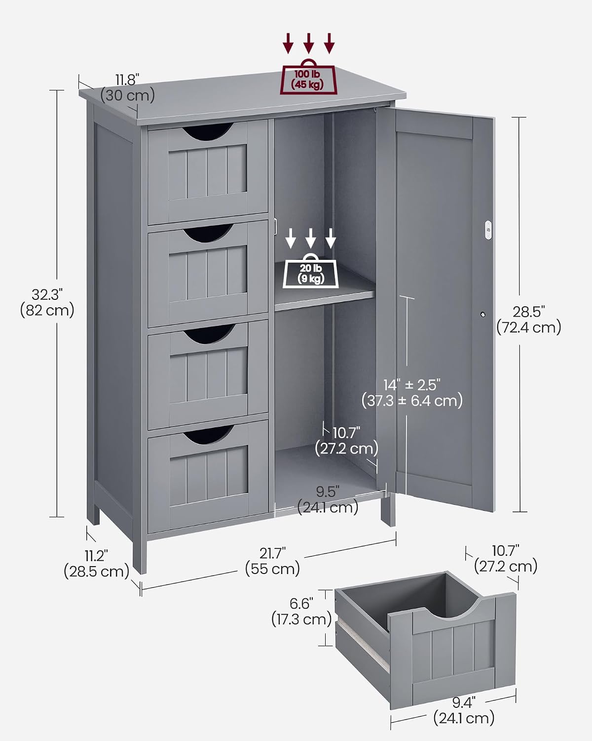 Categorized storage within the VASAGLE cabinet