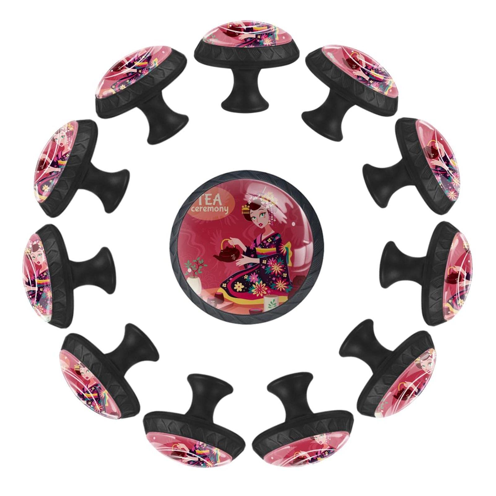 Boutons de tiroir geisha japonaise ronds 35 mm au fini artistique premium