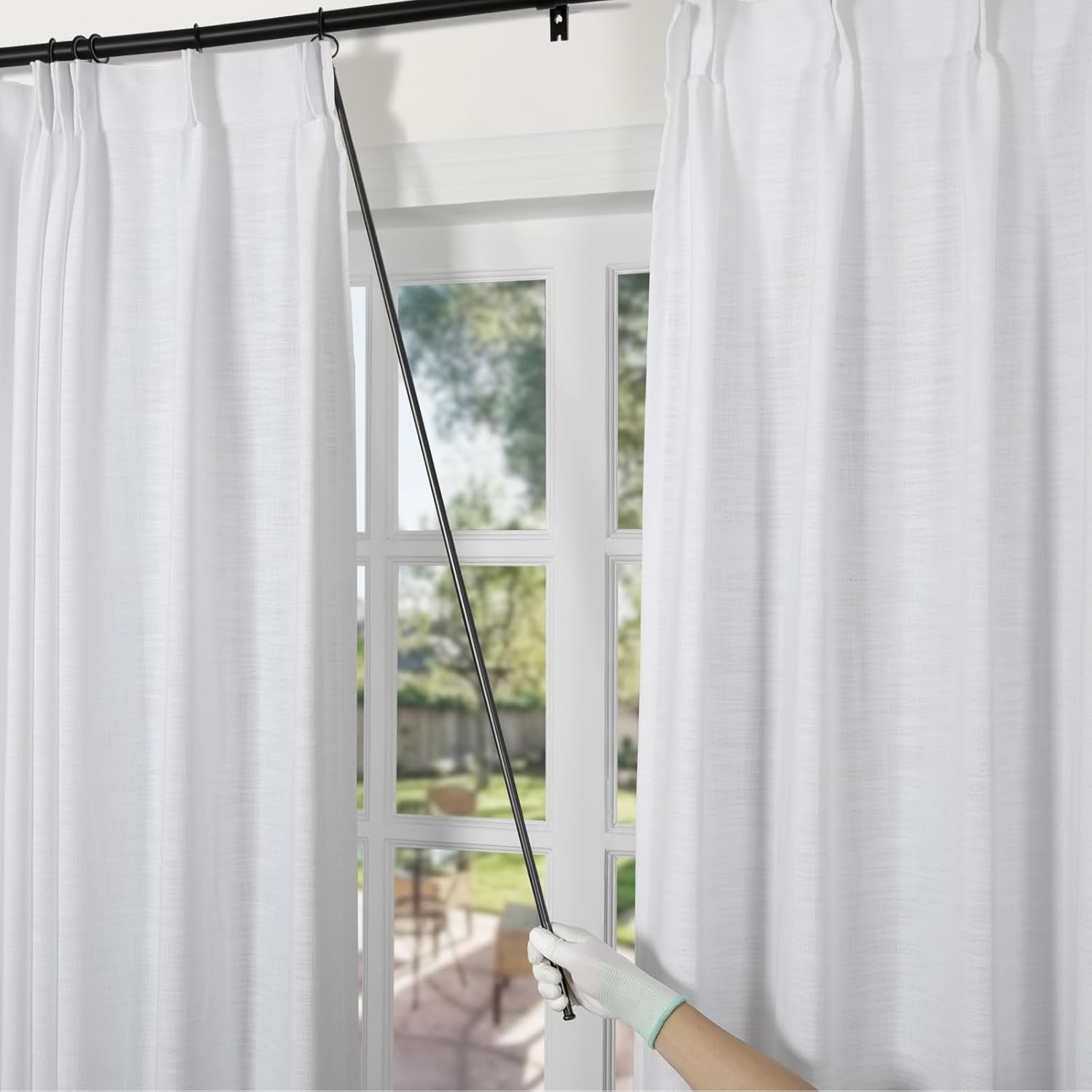 TWOPAGES Drapery Pull Wand 45 inch 1 Pack Black Metal Curtain Pull Rod for Opening and Closing Curtains Pull Wand for for High Hanging Drapes
