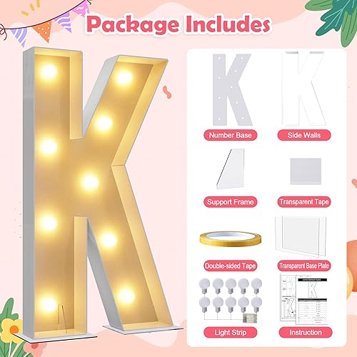 Miniatura 5 de Asee'm Letras iluminadas de marquesina de 4 pies, marco de mosaico de letra K precortada, decoración de tablero de espuma grande para fiesta,