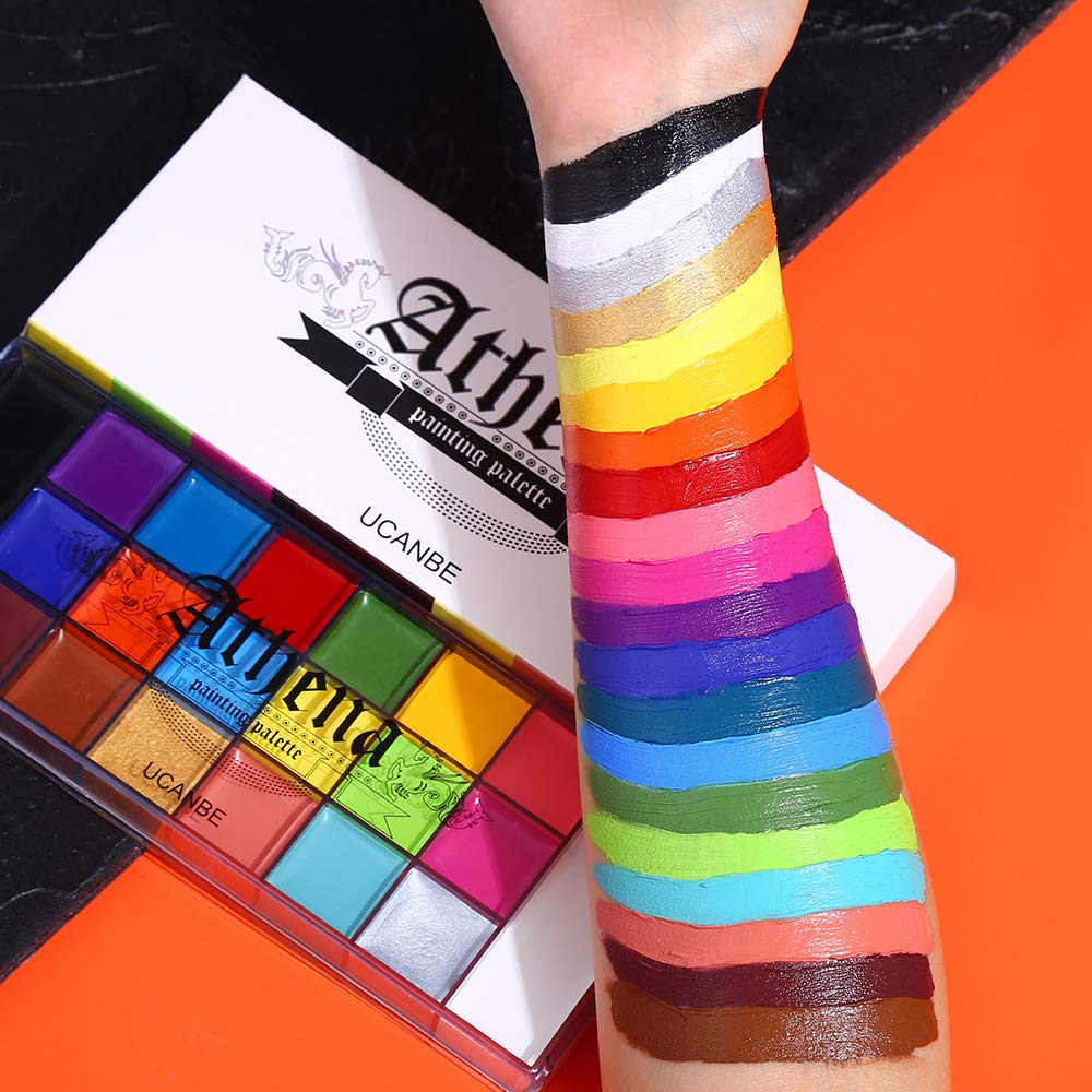 UCANBE Athena Face Body Paint Oil Palette, 20 Colors Large Black White Professional Flash Tattoo Halloween SFX Party Artist Costume Festival Stage Cosplay Full Size Makeup Painting Kit 168g: Athena Palette Set