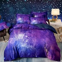 DJY 3D Galaxy Duvet Cover Sky Universe Star Bedding Set Double Size Soft Microfiber Purple Duvet Set 3D Bedding with Zipper Closure for Kids Teens Adults 3PCs 200x200cm