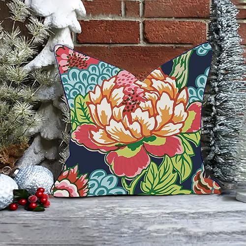 Miniatura 4 de ArogGeld Honshu - Almohada en azul marino y rojo chinoiserie floral, funda de almohada lumbar con flores, funda de cojín de lino, funda de almohada