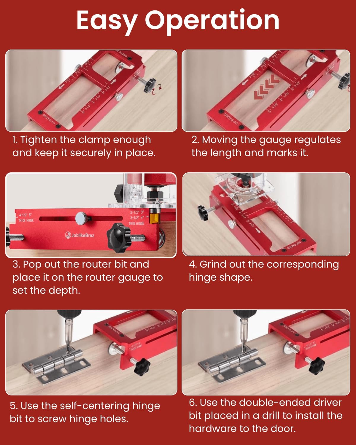 Door Hinge Jig, Aluminum Alloy Doors Hinges Router Jigs, Adjustable Door Jamb Hinge Jig, Fits Door Hinges from 2.5" to 5" Length and Thicknesses, Radius 1/4”, Radius 5/8” and Square Corner
