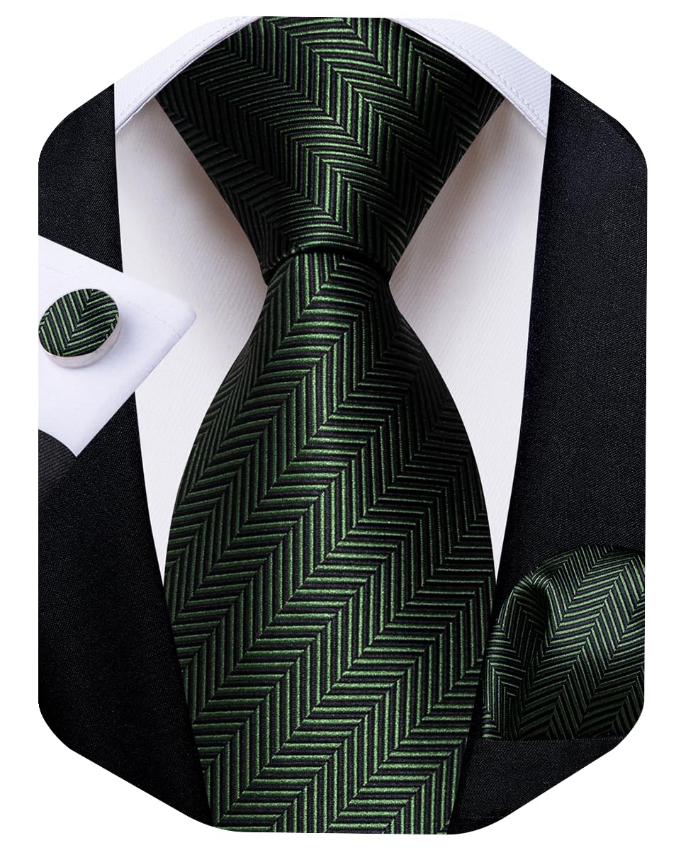 DiBanGu Striped Ties for Men Silk Woven Plaid Necktie | Classic Stripe Pattern,Soft Silk,Wear-resistant,Pocket Square and Cufflinks,Great Gift for Birthday,Business,Meeting