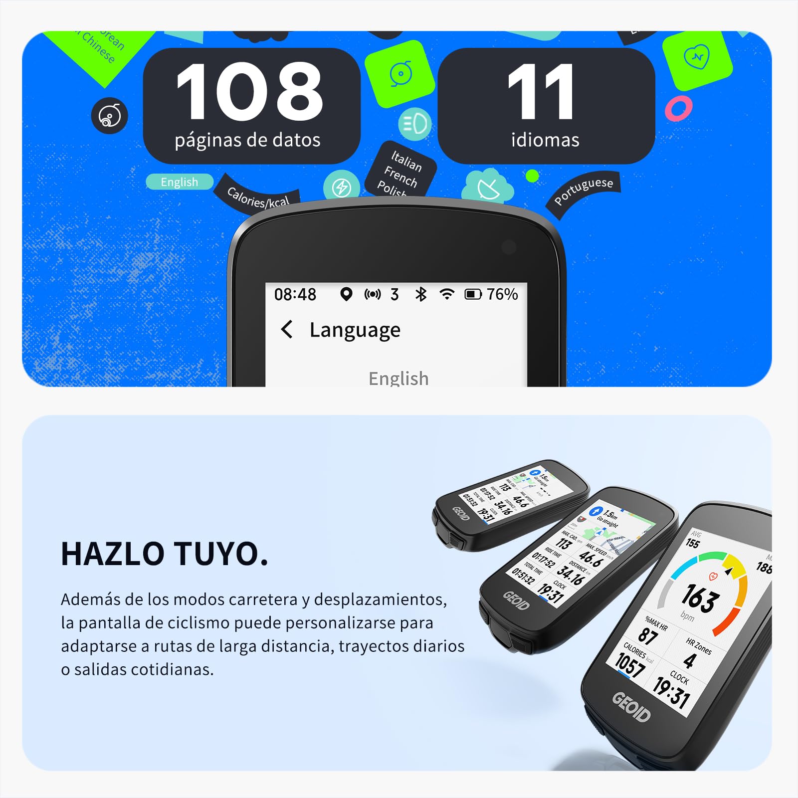GEOID CC700 Pro GPS Ciclocomputador Touchscreen 2,8 Pulgadas con Mapas Completos – Ciclocomputador Bicicleta GPS Sin Cables con Navegación por Mapa, IPX7 Impermeable