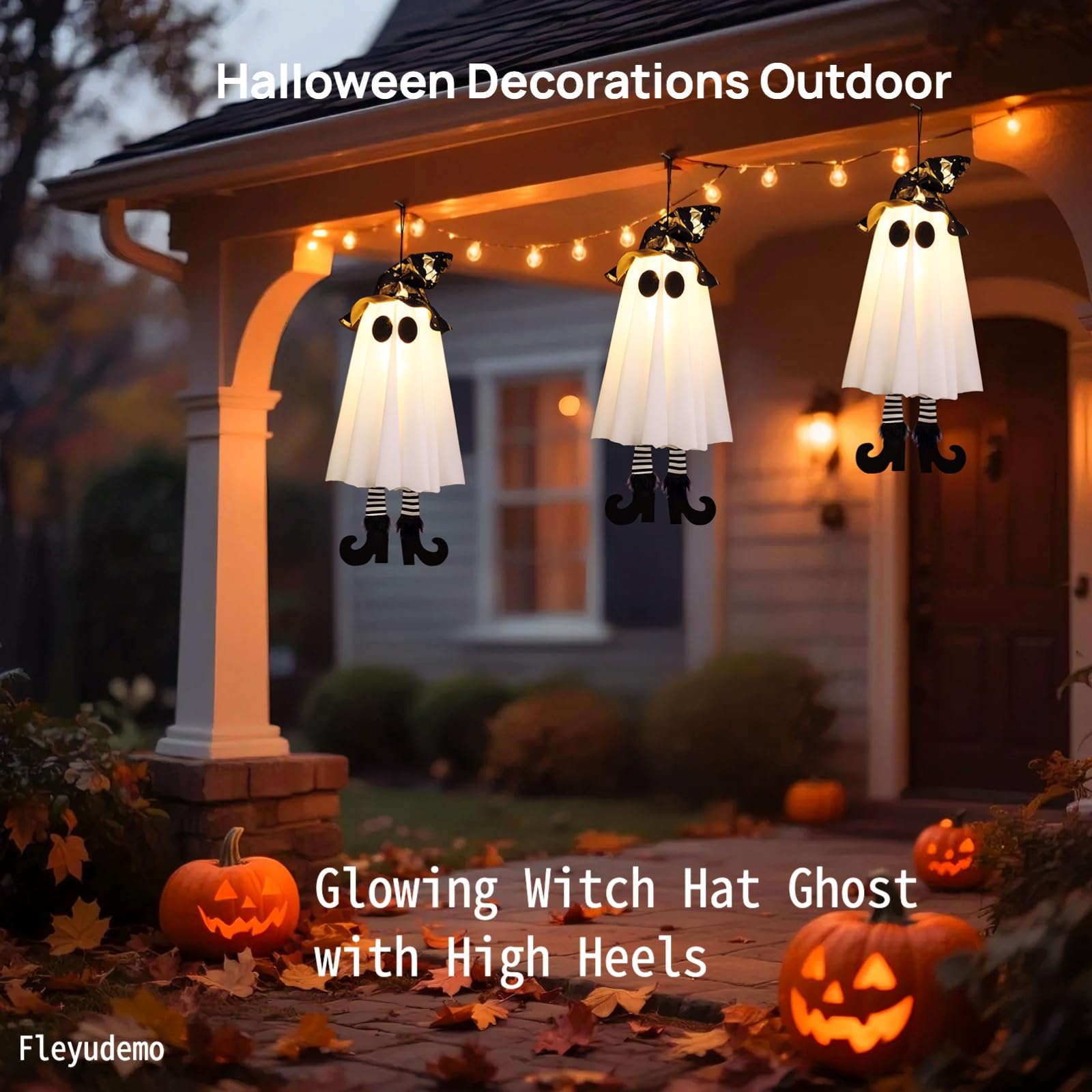 Halloween-Dekoration für den Außenbereich, leuchtender Hexenhut, Geist mit hohen Absätzen, 48,3 cm, LED-Gruselgeister-Dekor für Zimmer, Vorgarten, Terrasse, Garten, Baum, draußen und Party, 3