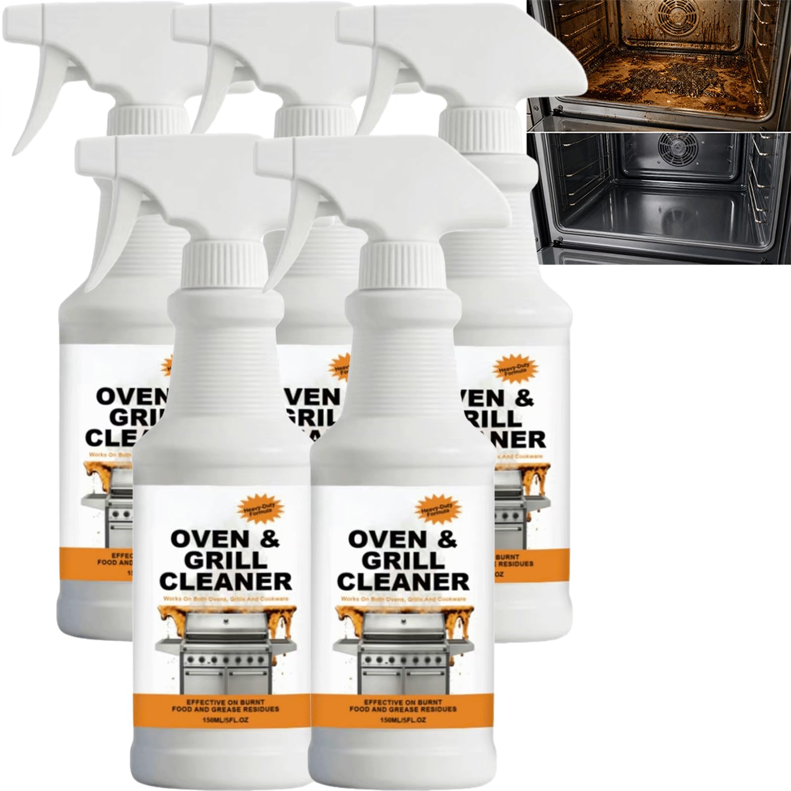 Potente Spray per la Pulizia del Forno e della Griglia senza Scrub - Potente Sgrassatore da Cucina, Ascensori Pesanti Olio Pesante Inossidabile, Residuo Carbonizzato Rapido (5 pezzi)