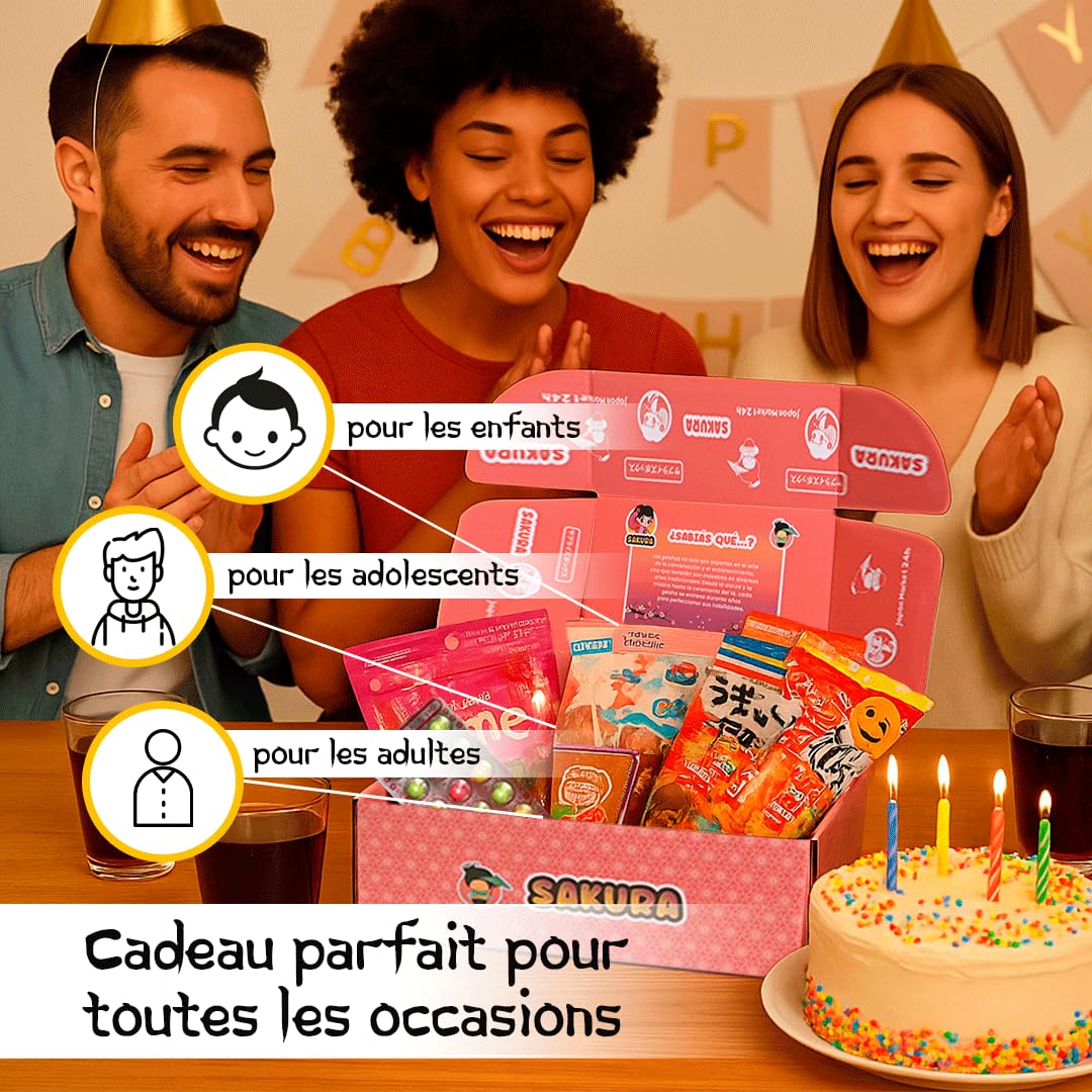 JAPON MARKET | Box Bonbon Japonais Premium | JapanBox Édition Spéciale | Bonbon Anniversaire Enfant | Assortiment Bonbons Avec Ramen, Snack Salé, Chocolats, Boissons, Biscuits | Sakura