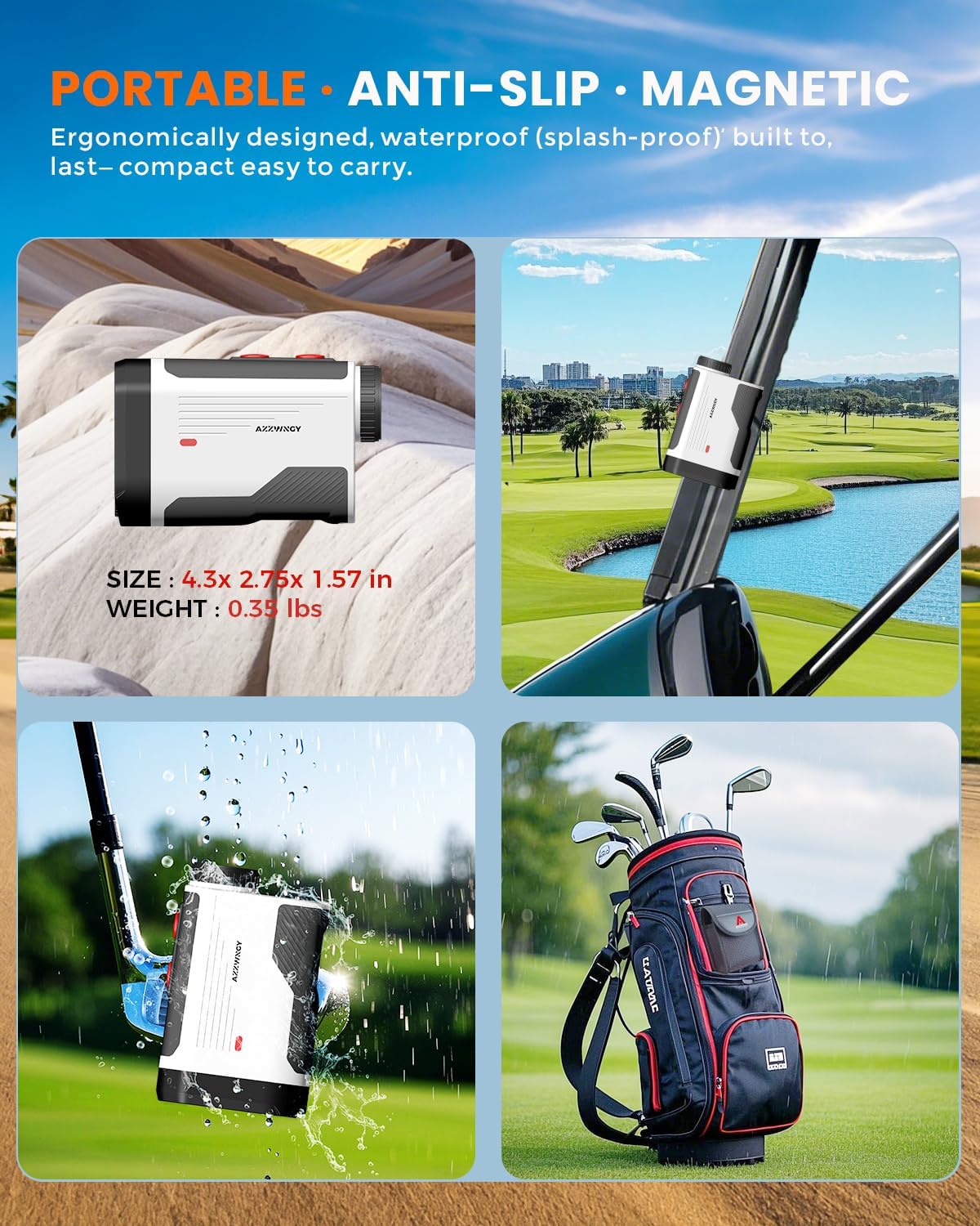 Golf Rangefinder with Slope - 1300/1500 Yards Laser Range Finder for Golf & Hunting, 7X Magnification, High-Precision Flag Locking Vibration, Rechargeable, IP54 Waterproof, Built-in Magnetic Strip - Image 5