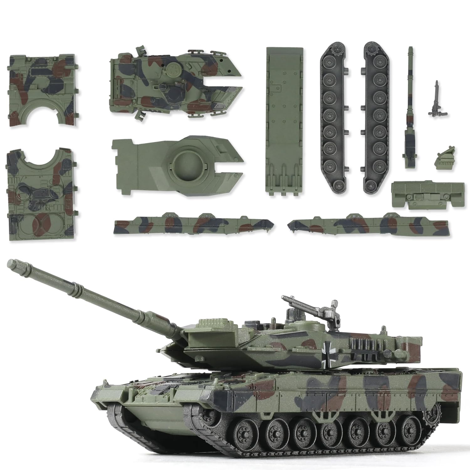 Sebunas 6.Loepard 2A7 1/72 Scale Leopard 2A7 Military Tank Quick Build Model Germany Armored Vehicle Leopard 2A7 Main Battle Tank Building Model Gift For Adults And Kids (14Pcs)