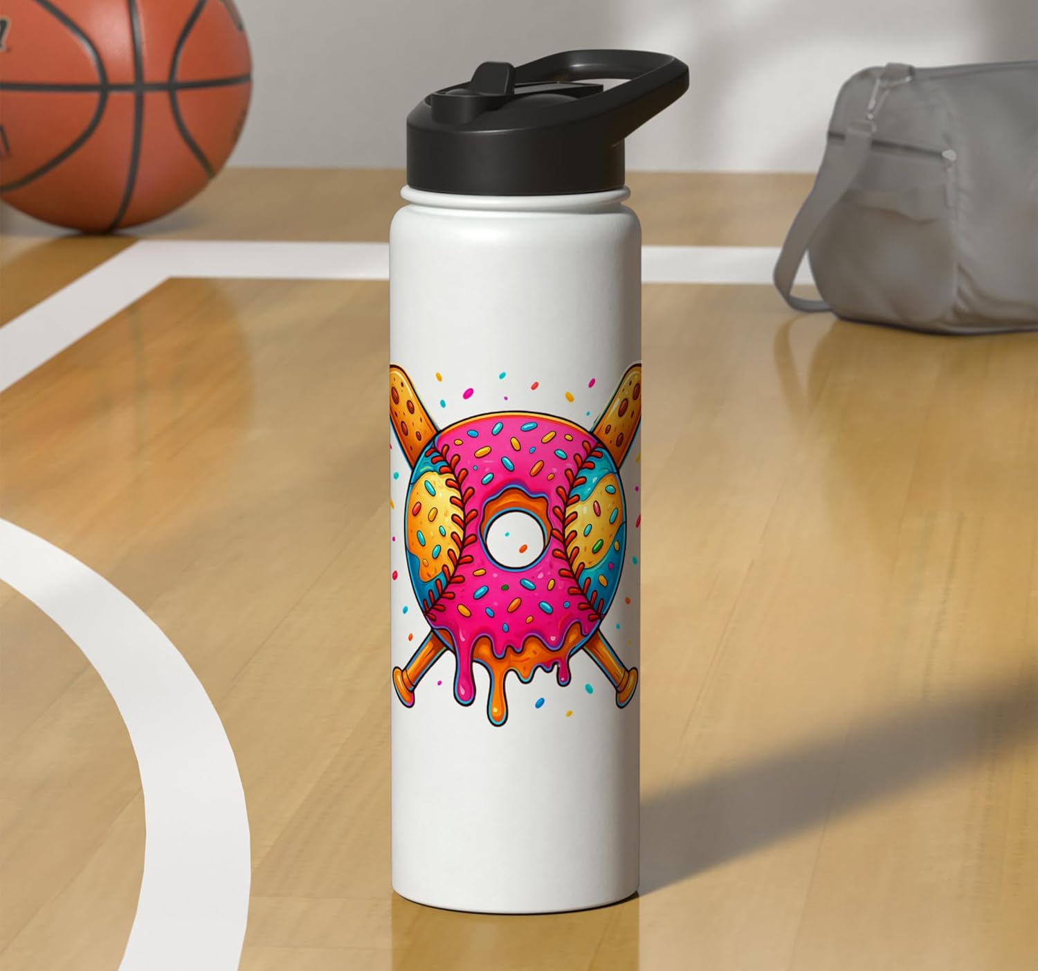Baseball Drip Shirt with Pink Frosting and Sprinkles Stainless Steel Insulated Water Bottle