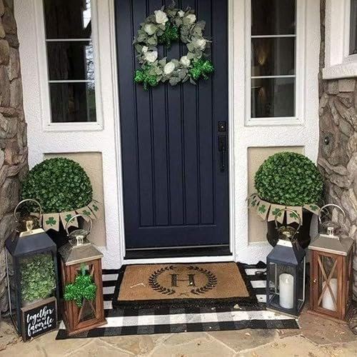 Miniatura 6 de CAINANEL - Tapete estampado con cuadros escoceses en blanco y negro, de algodón y tejido a mano, para colocar con un tapete de bienvenida en la