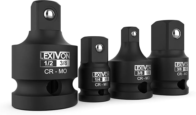 LEXIVON Impact Socket Adapter and Reducer 4-Piece Set | 1/4" - 3/8" - 1/2" Impact Driver Conversions, Chrome Molybdenum Alloy Steel (LX-112)
