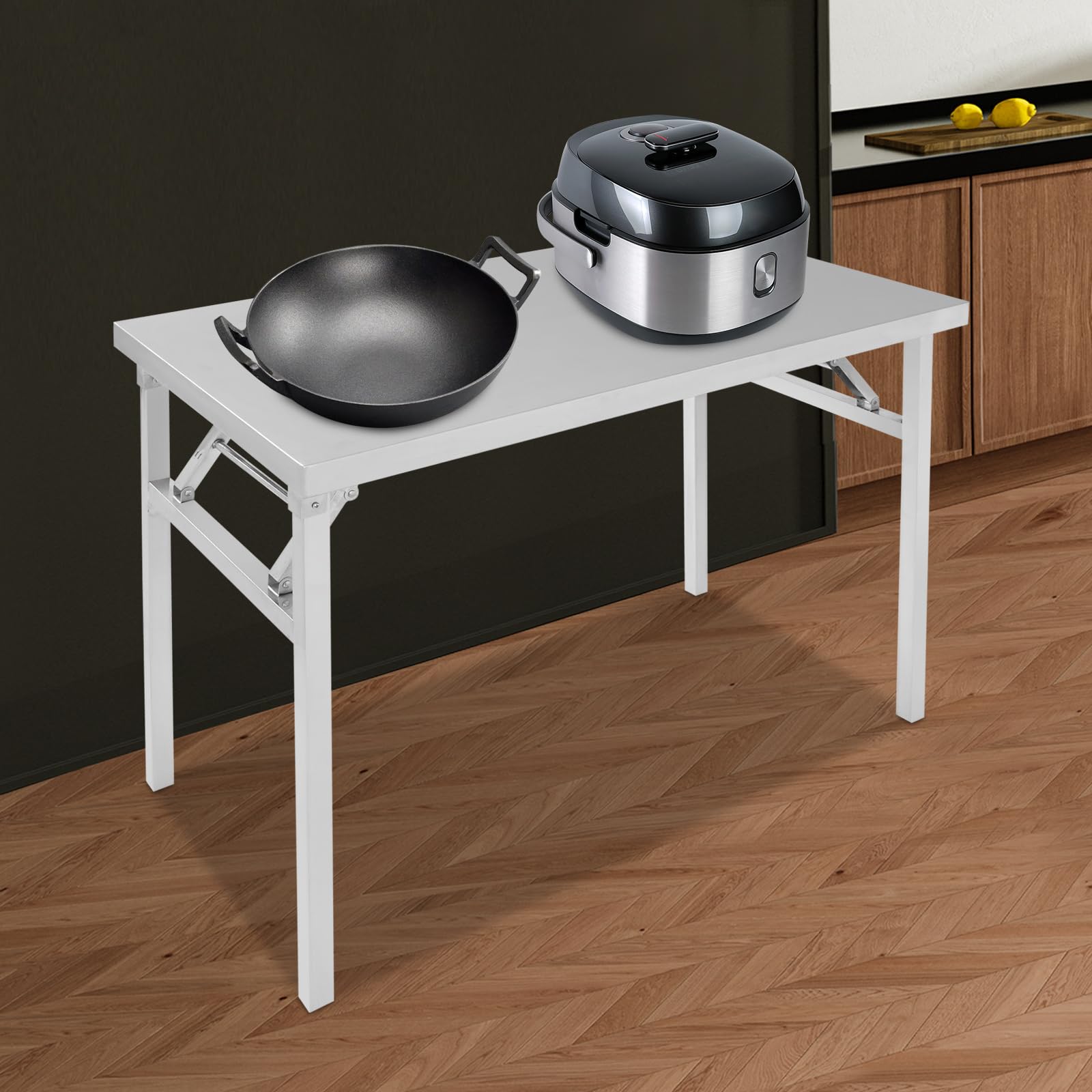 Tavolo da lavoro in acciaio inox, 100 x 60 cm, tavolo da cucina pieghevole per la gastronomia
