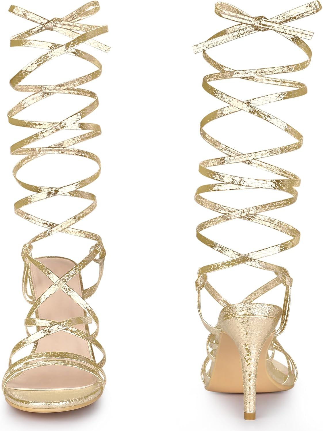 Perphy Snakeskin Print Strappy Lace Up Heeled Over 3 Inch Stiletto Heels Gladiator Sandals for Women - Image 3