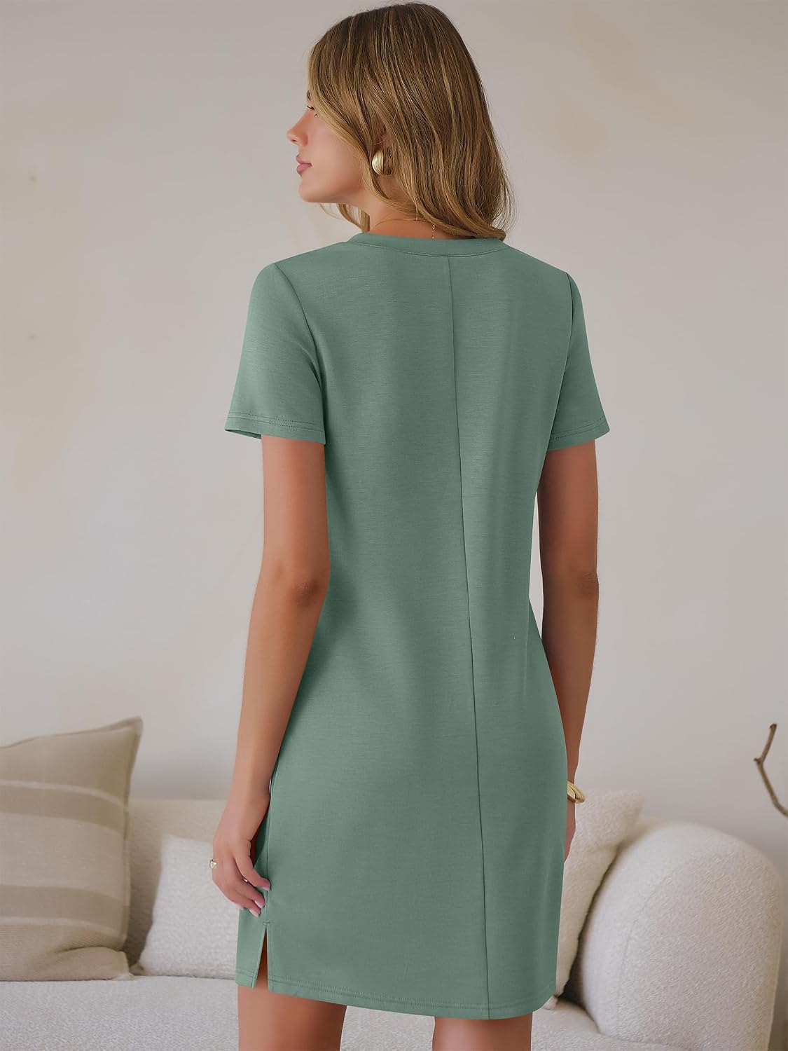ANRABESS Womens Wrinkle Free Summer Casual Short Sleeve Mini Dresses image 4