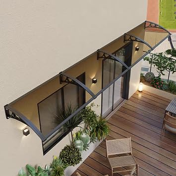 Modern Front Door Canopy High Load Bearing 661lbs Outdoor Front Door Patio Canopy,Flame Retardant Polycarbonate Window Door Awning Canopy,24/32/39/47/59in Width Optional Gray,24"x63"