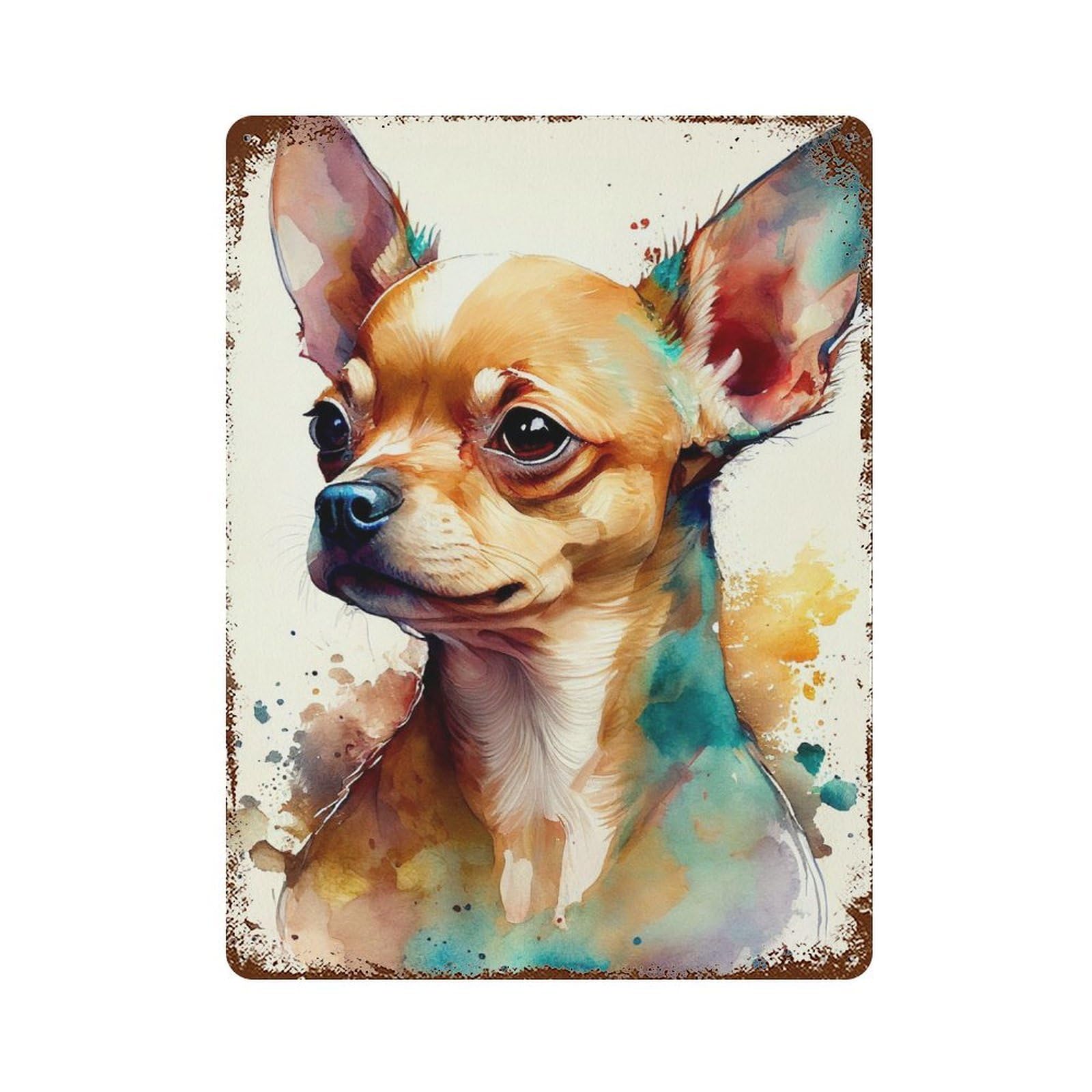Chihuahua Watercolor Anima Vintage Metal Tin Sign 15.7"x11.8", Ideal for Cafe, Home Bar And Lounge Decor
