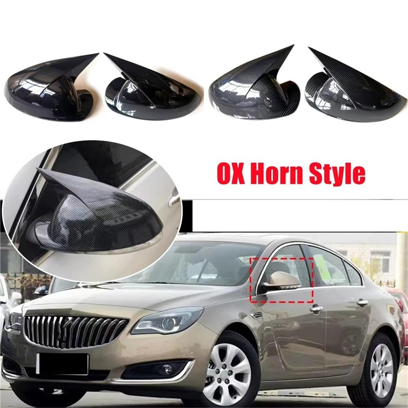 Extérieur Boîtier Rétroviseur Pour Buick pour Regal 2008-2016 couvercle de rétroviseur latéral de voiture garniture de coque de porte extérieure Coque drétroviseur latéral de voiture(Carbon Look)