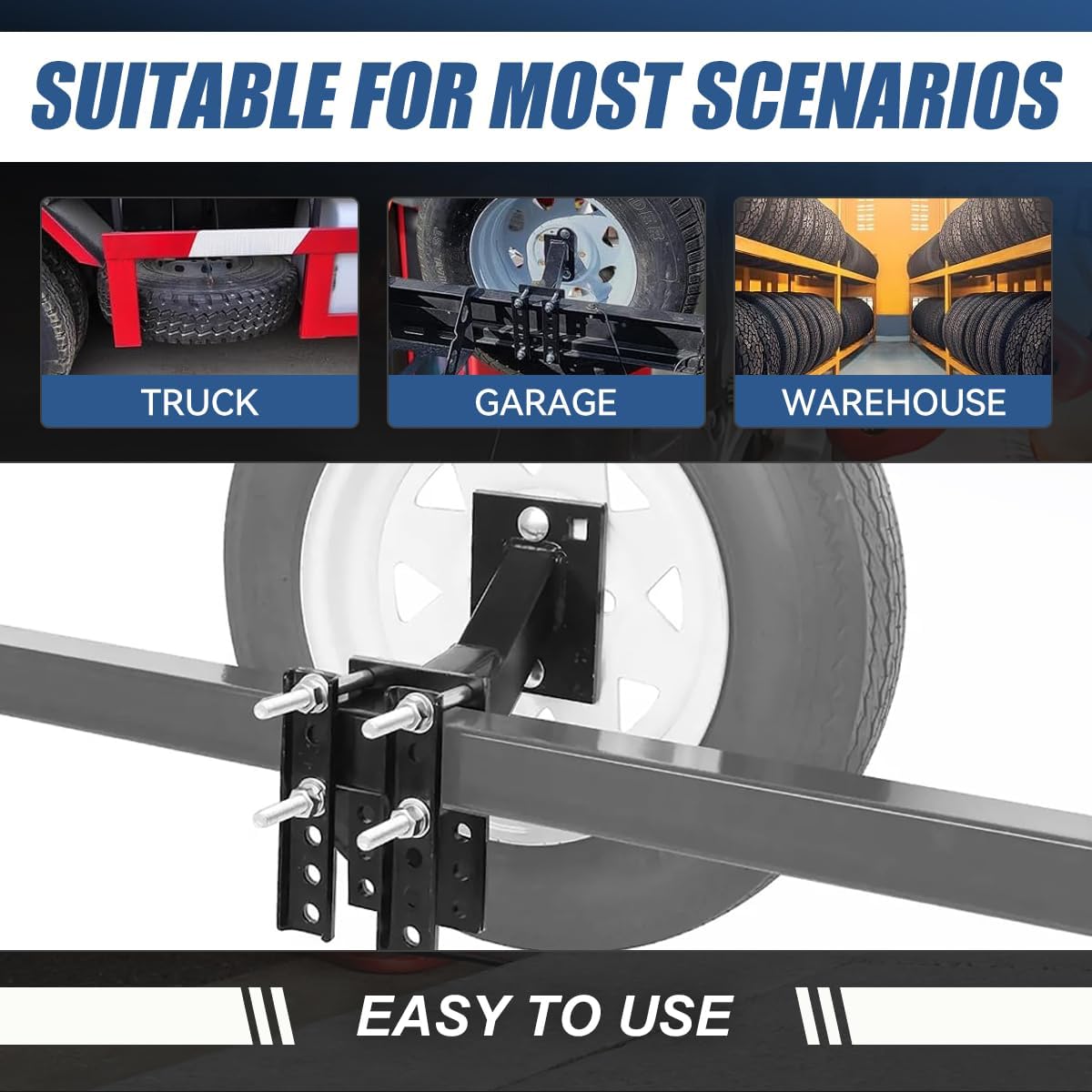 Auto Dynasty Heavy Duty Spare Tire Carrier, 100 Lbs Trailer Tire Mount Bracket Fits Utility Boat Trailers 4 5 6 Lugs Wheels 4x4 inches / 5x4-1/2 inches Bolt Pattern, Powdercoated Steel