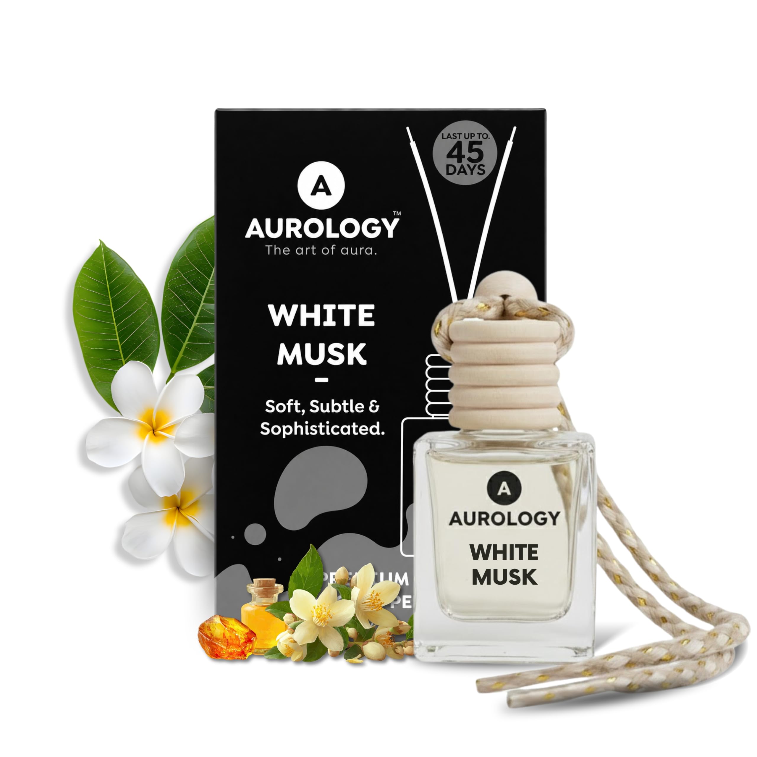 White Musk Car Hanging Perfume 12ml | Luxury Car Air Freshener | Long Lasting Glass Bottle Car Diffuser with Wooden Cap | Premium Auto Fragrance Car Accessories-image-21