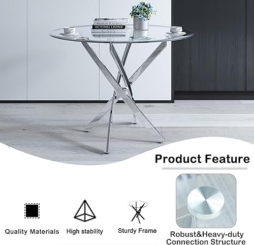 Miniatura 8 de Goujxcy Juego de mesa de comedor redonda para 4, moderno juego de mesa de comedor y sillas con 4 sillas de comedor tapizadas de terciopelo, juego de