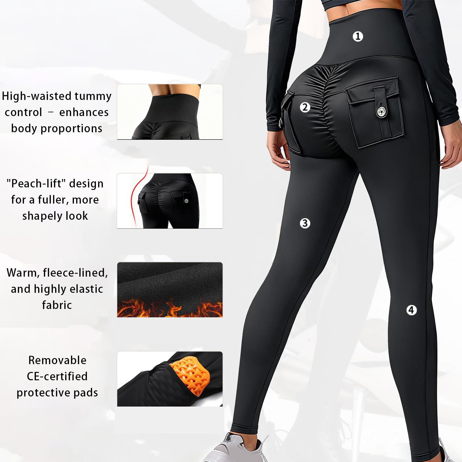 ARMAAN Leggings De Moto Femme Avec Protections Genoux CE Amovibles, Pantalon Moto Thermique Doublé Polaire Taille Haute Coupe Slim Pour Scooter Touring Automne Hiver,Black-S