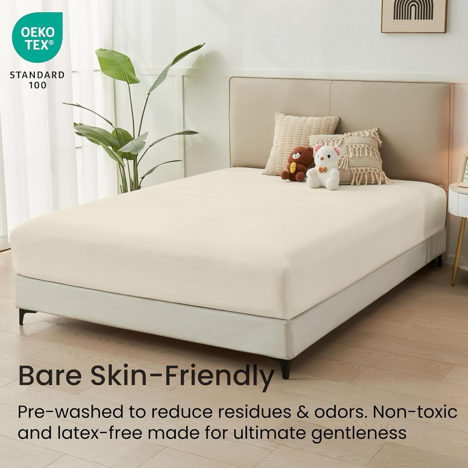 GOKOTTA King Fitted Sheet Only, 16-Inch Deep Pocket King Size Fitted Sheet with Elastic Corner Straps -Washed & Brushed Microfiber Polyester- Ultra Soft, Hotel Luxury, Non Slip, Wrinkle-Free - Beige - Image 7