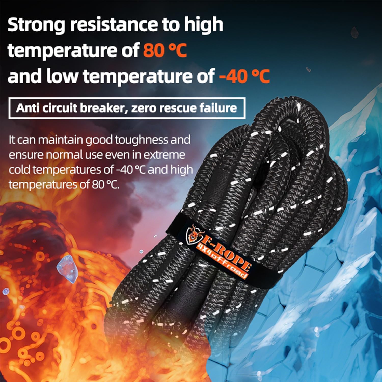 F-Rope 1" x 30ft Kinetic Recovery Rope 48600 LBS Elastic Nylon Offroad Snatch Strap Kit with 2 Soft Shackles for Truck SUV UTV ATV Tractor 4x4 Recovery