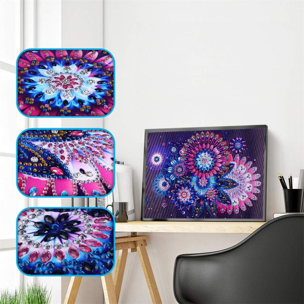ABEUTY 5D Diamond Painting Kit - Purple Mandela Floral Clock Partial Drill Crystal Art