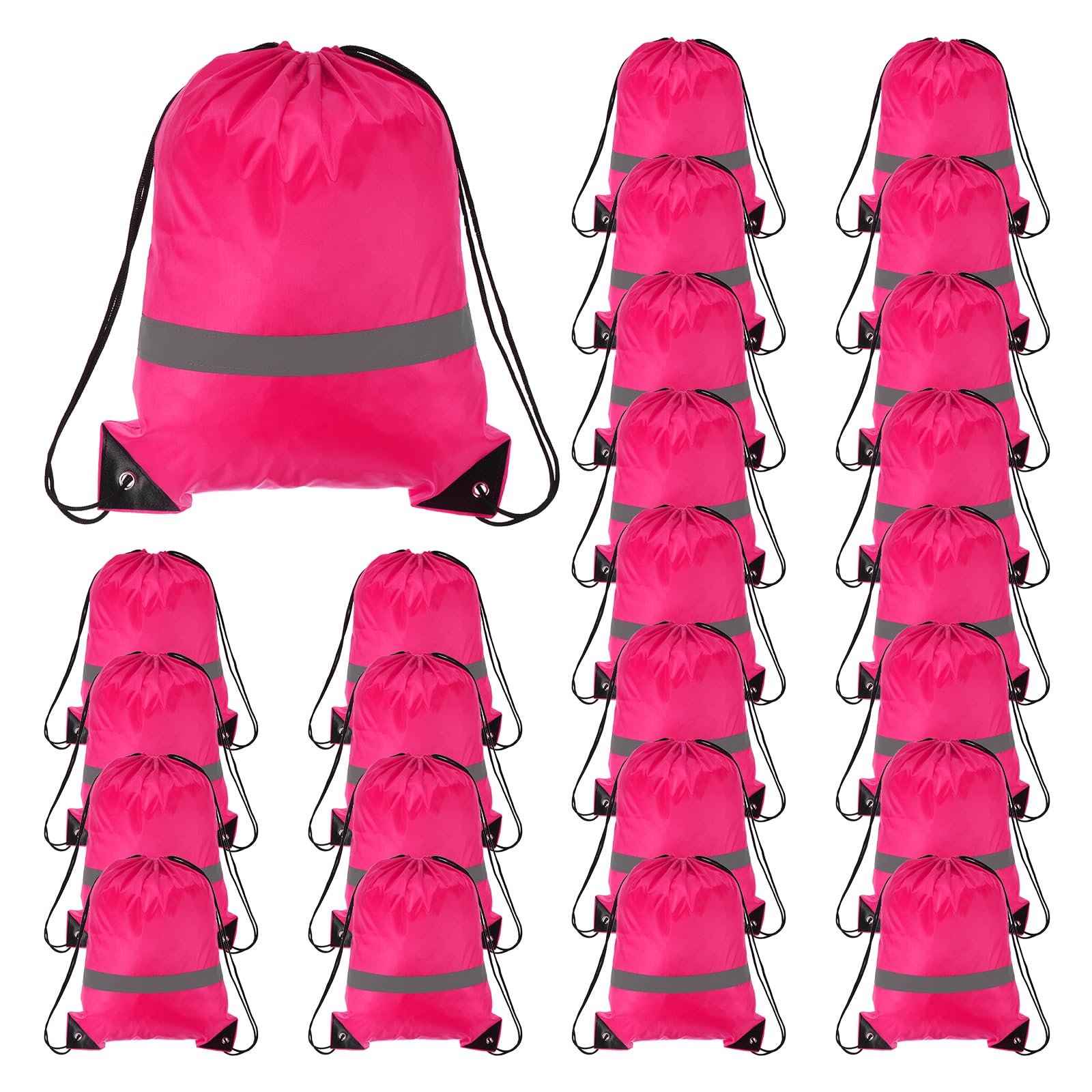 PATIKIL Mochila con Cordón A Granel 25Pcs Poliéster 210D Bolsas de Cordón con Franjas Reflectantes para Mujeres y Hombres Gimnasio Deporte Viaje Fiesta Rojo Rosa (17" X 13.4")