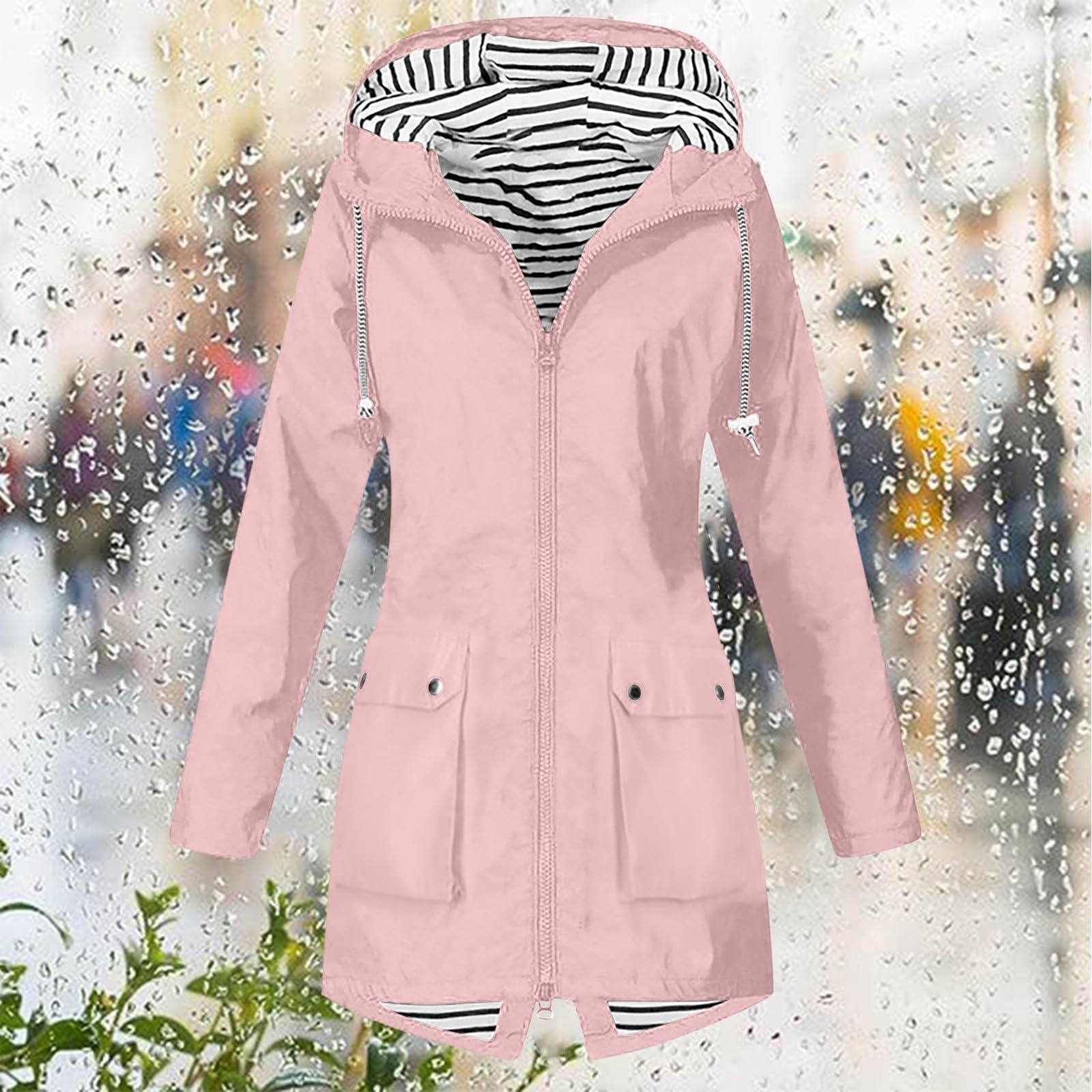 Chaqueta cortavientos para mujer, transpirable, protección contra la lluvia, chaqueta larga y ligera, chaqueta de verano, chaqueta de verano, poncho de lluvia, bolsillos, chaqueta softshell, elegante