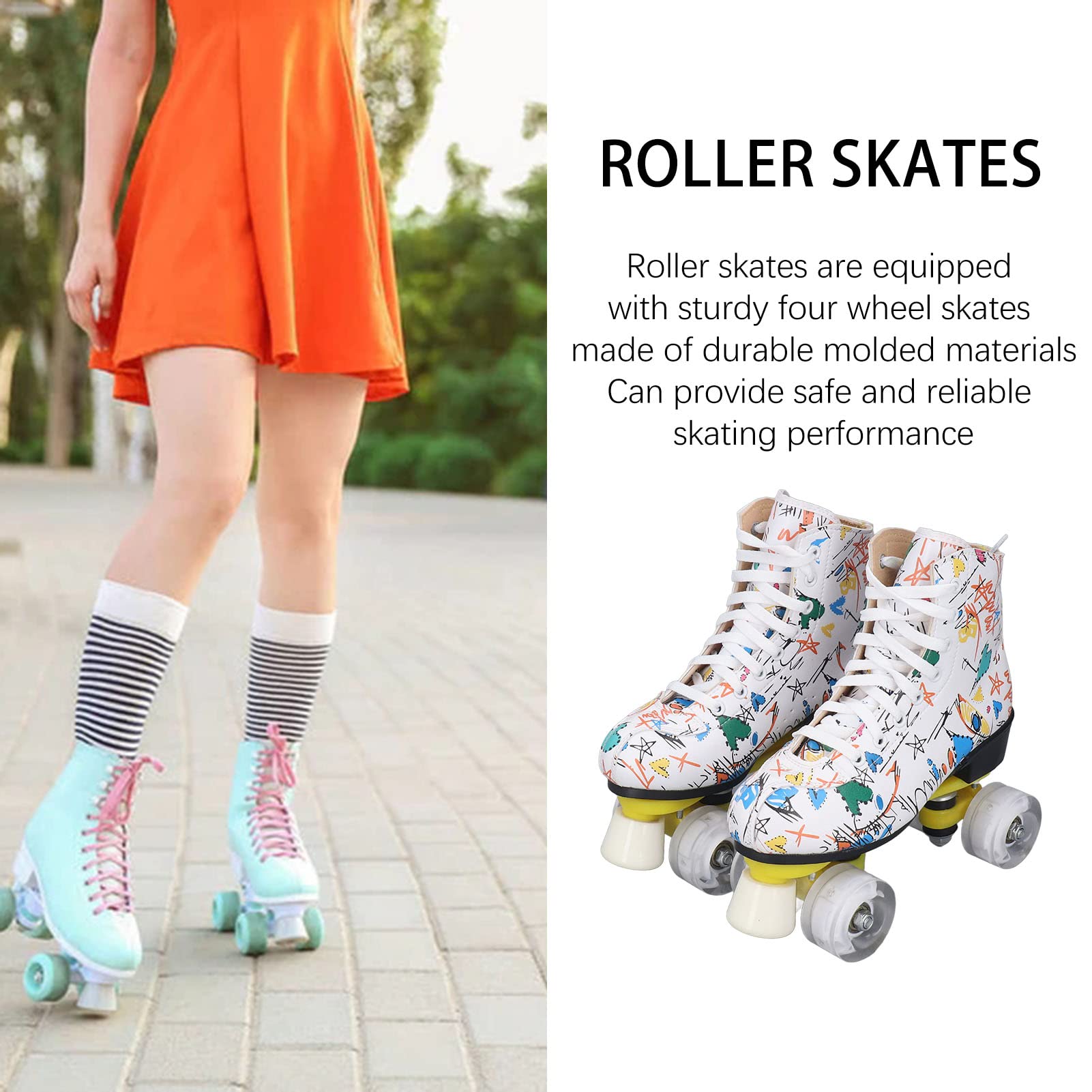 FLEXMAN Double Row Four Wheels Quad Skates, Artificial Leather Adjustable Double Row 4 Wheels Roller Skates for Beginners (37)