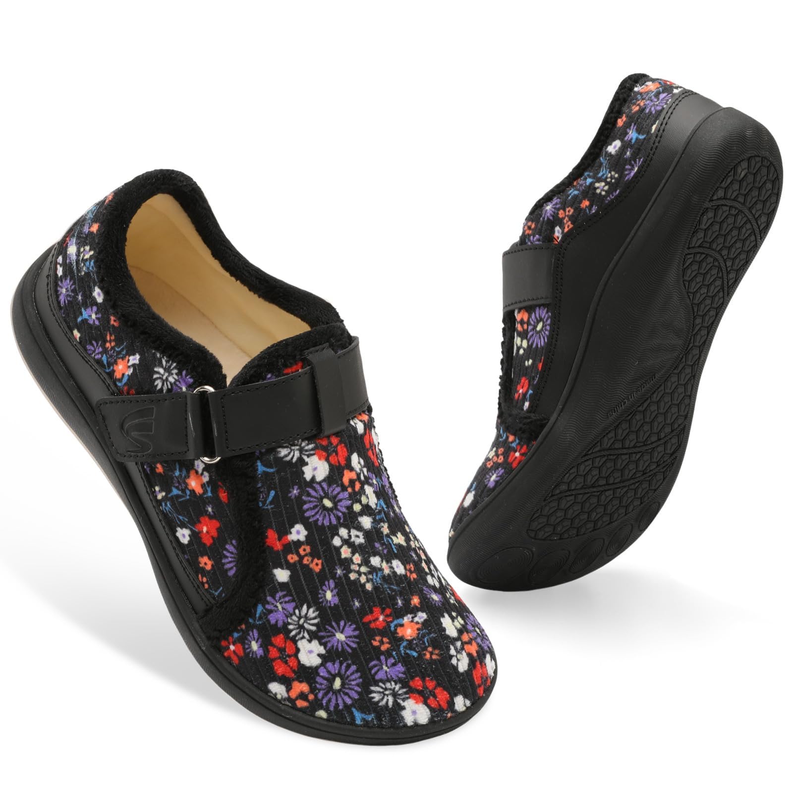 Wide Womens Slippers Adjustable House Shoes Indoor Outdoor Swollen Edema Diabetic Shoes Barefoot Slippers Cozy Walking Shoe