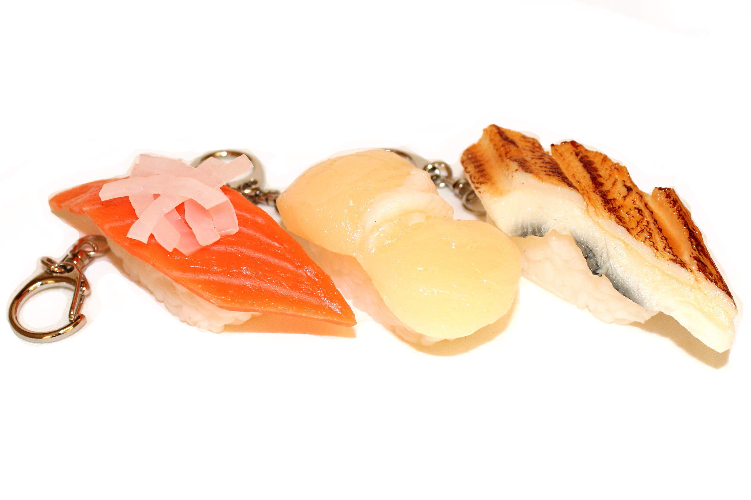 Japanese Food Sample Sushi Keychain Set of 3 Salmon Scallop Conger Eel Japan
