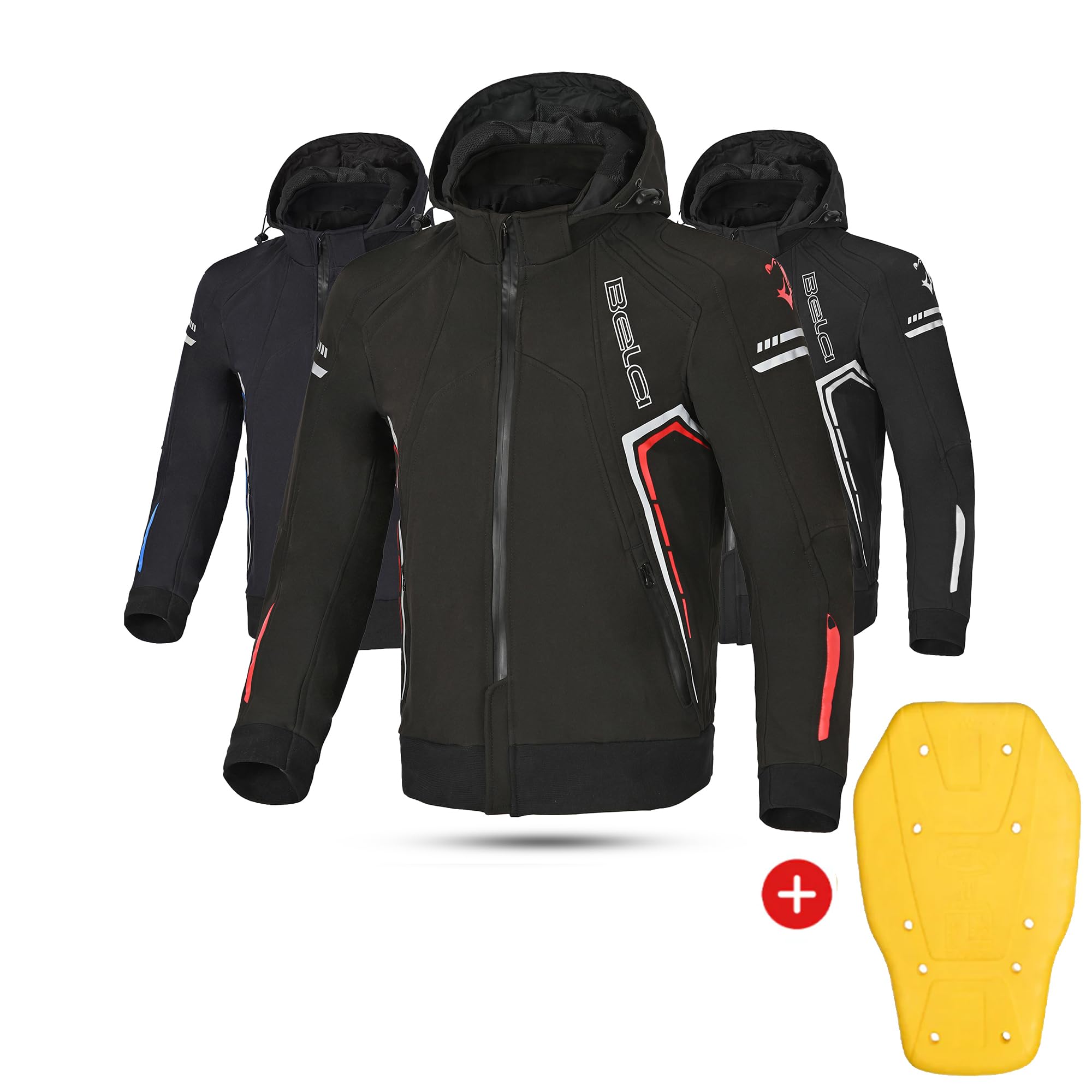 Maximo-Moto Men's Black/Red Motorcycle Armou Hoodie Jacket For Ce Approved Motorbike Softshell Hoodie Waterproof Riding Jacket With Elbow Shoulder & Back Armor Protective Biker Jacket