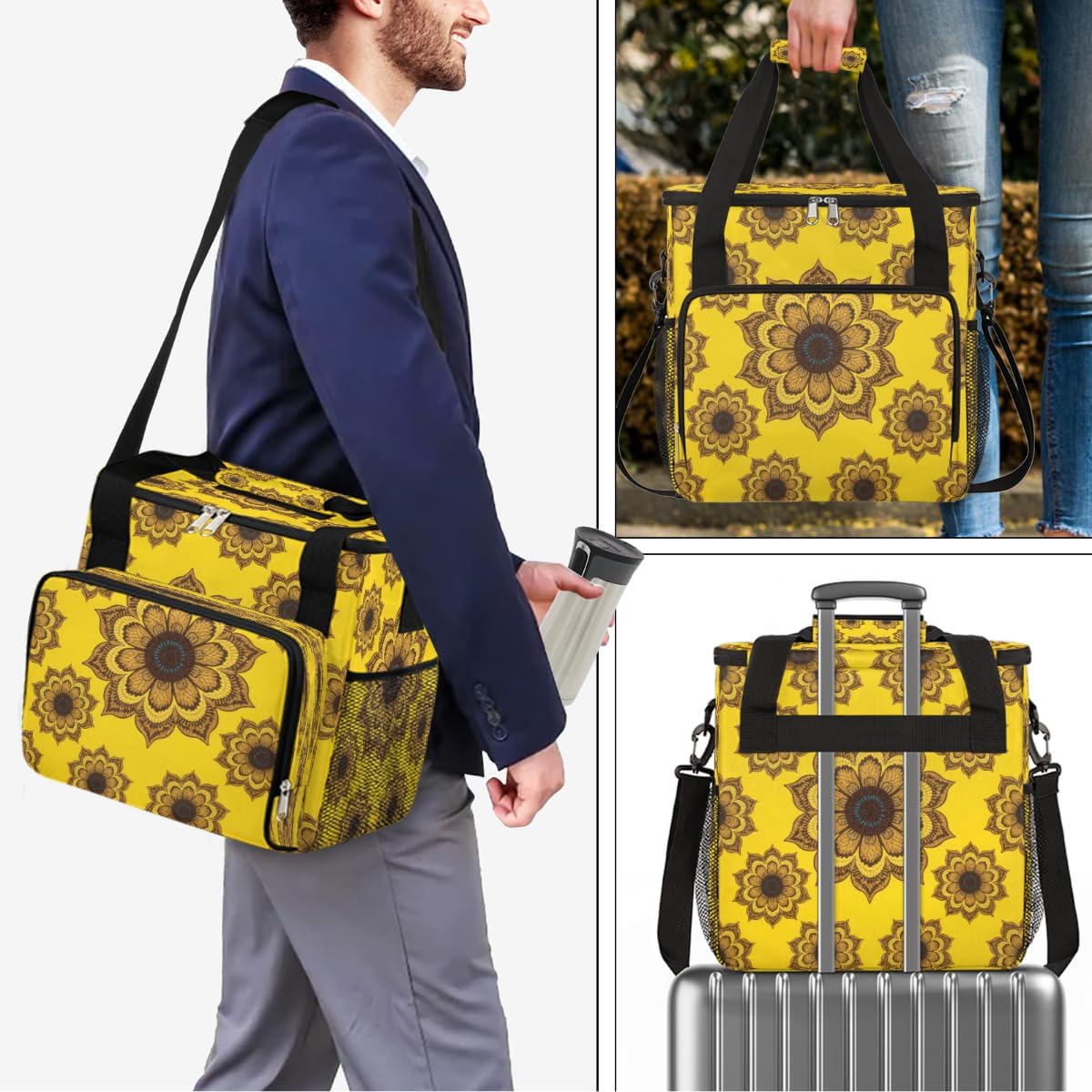 Yellow Blossom Portable Coffee Maker Carrying Bag Compatible with Keurig K-Mini or K-Mini Plus - Travel Storage Tote with K-Cup Pod Pockets for Single Serve Coffee Brewer