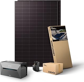 Kleines Kraftwerk 1000W Balkonkraftwerk Flachdach Halterung (bifazial) inkl. Anker Solarbank 2 Pro | Solaranlage mit Speicher 800W komplett Steckdose |Balkon Kraftwerk Komplettset|2x 500Wp Solarmodule