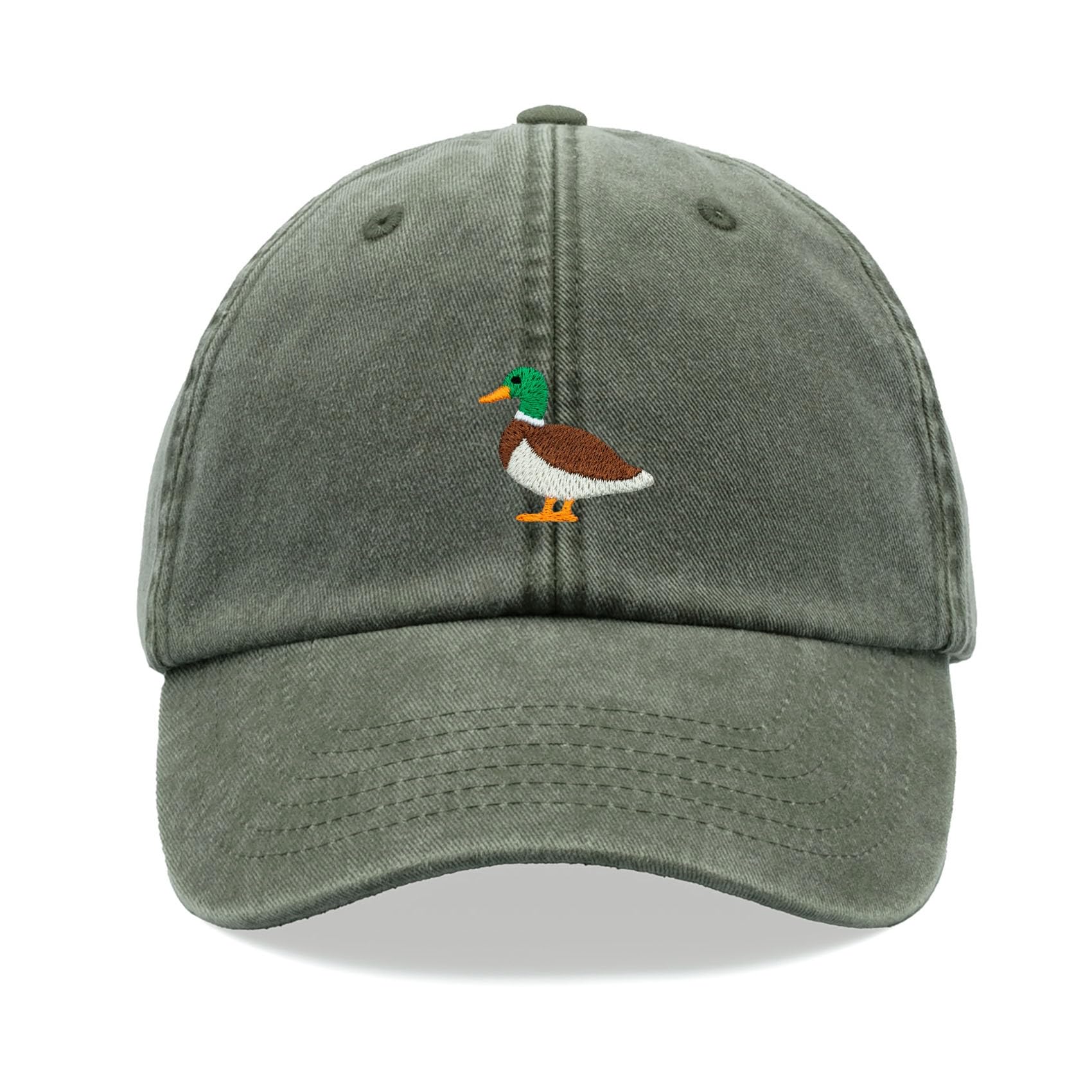 Mallard Duck Baseball Cap Vintage Washed Unisex Dad Hat Adjustable Olive