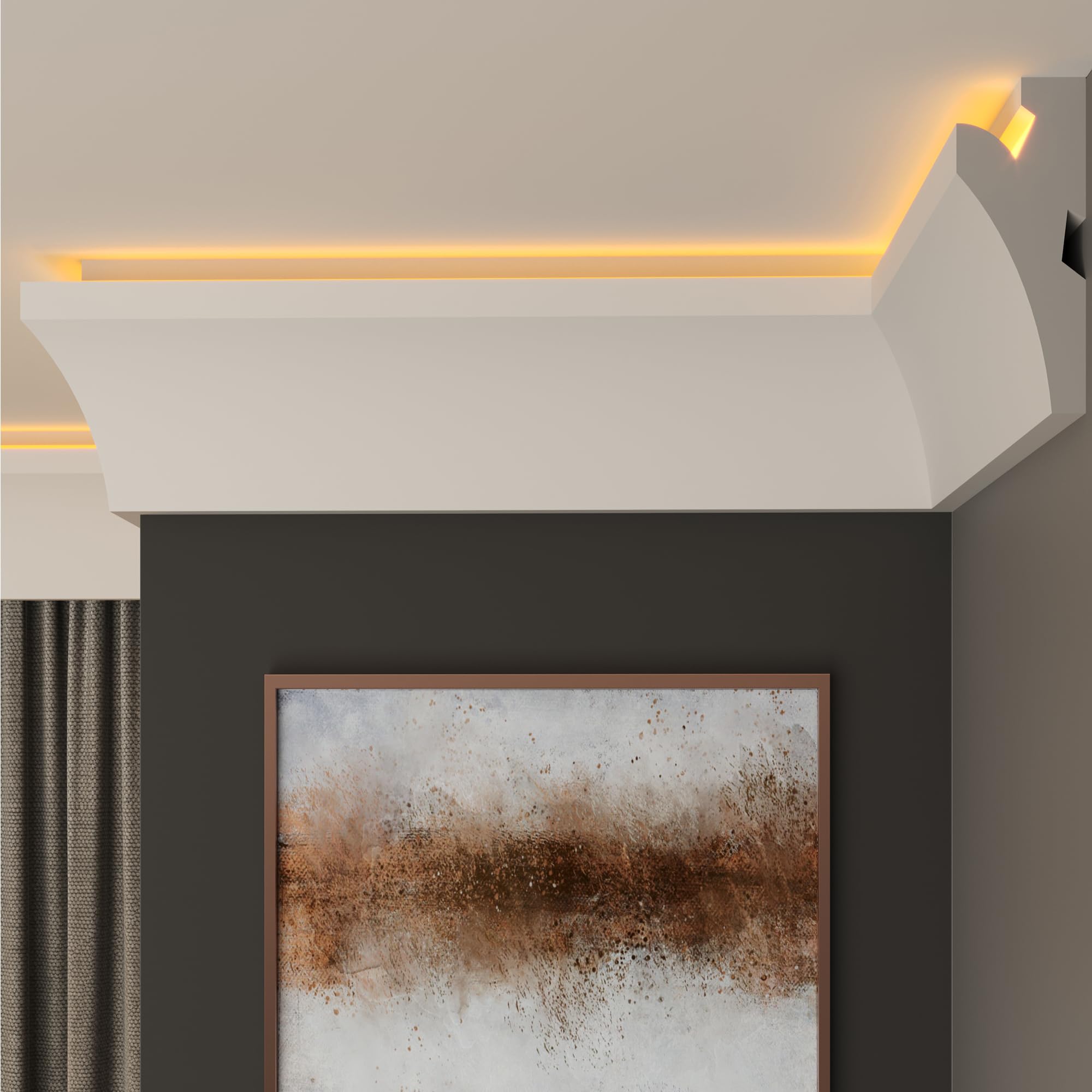 FAST DECOR LED Cornice Coving for Ceilings, Premium Extruded Polystyrene Ceiling Moulding Trim, Lightweight and Paintable Decorative Coving, Durable LED Lighting Coving (CLP07, 10M (5 Length))