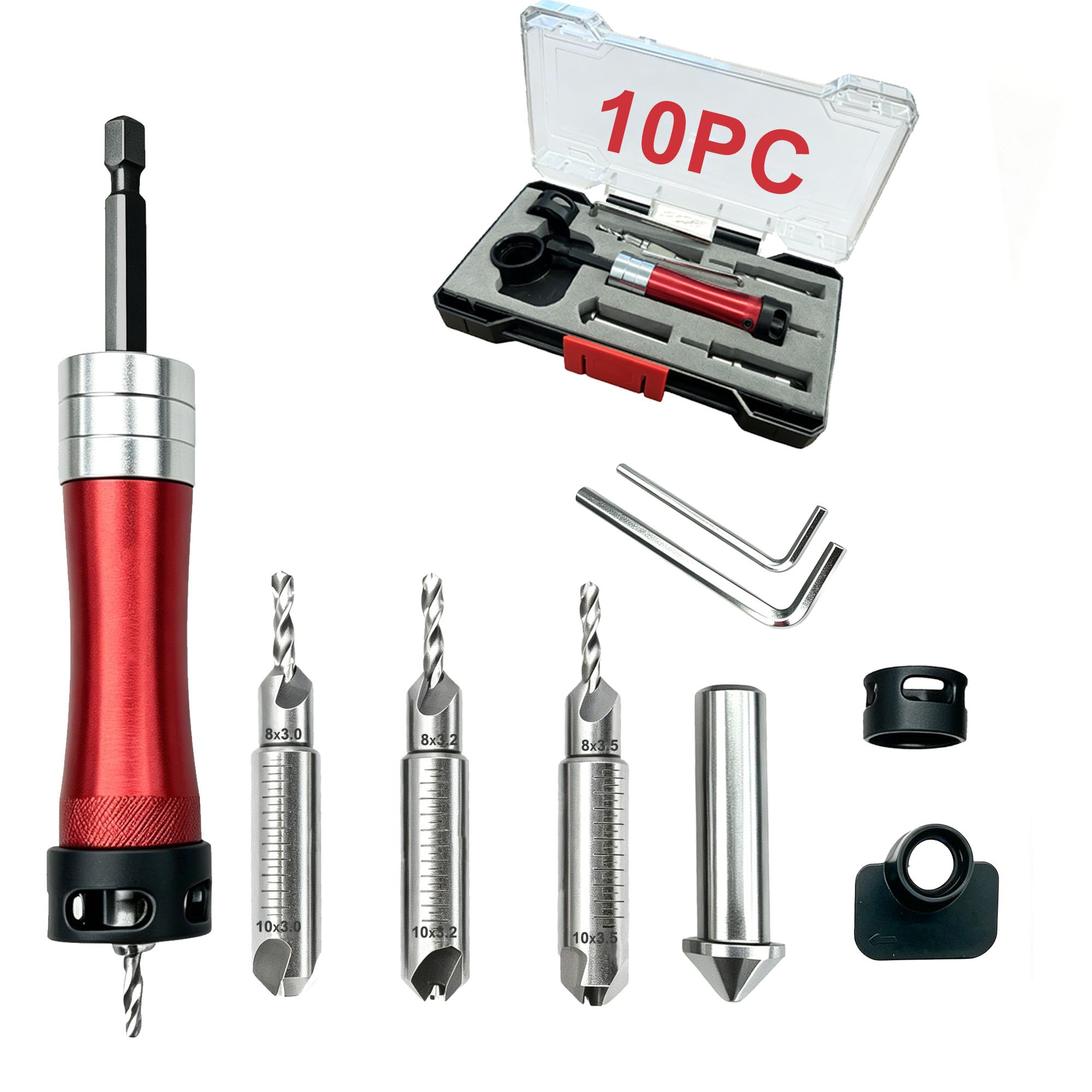 Countersink Drill Bit Set - 10 Pieces, Adjustable Depth -1