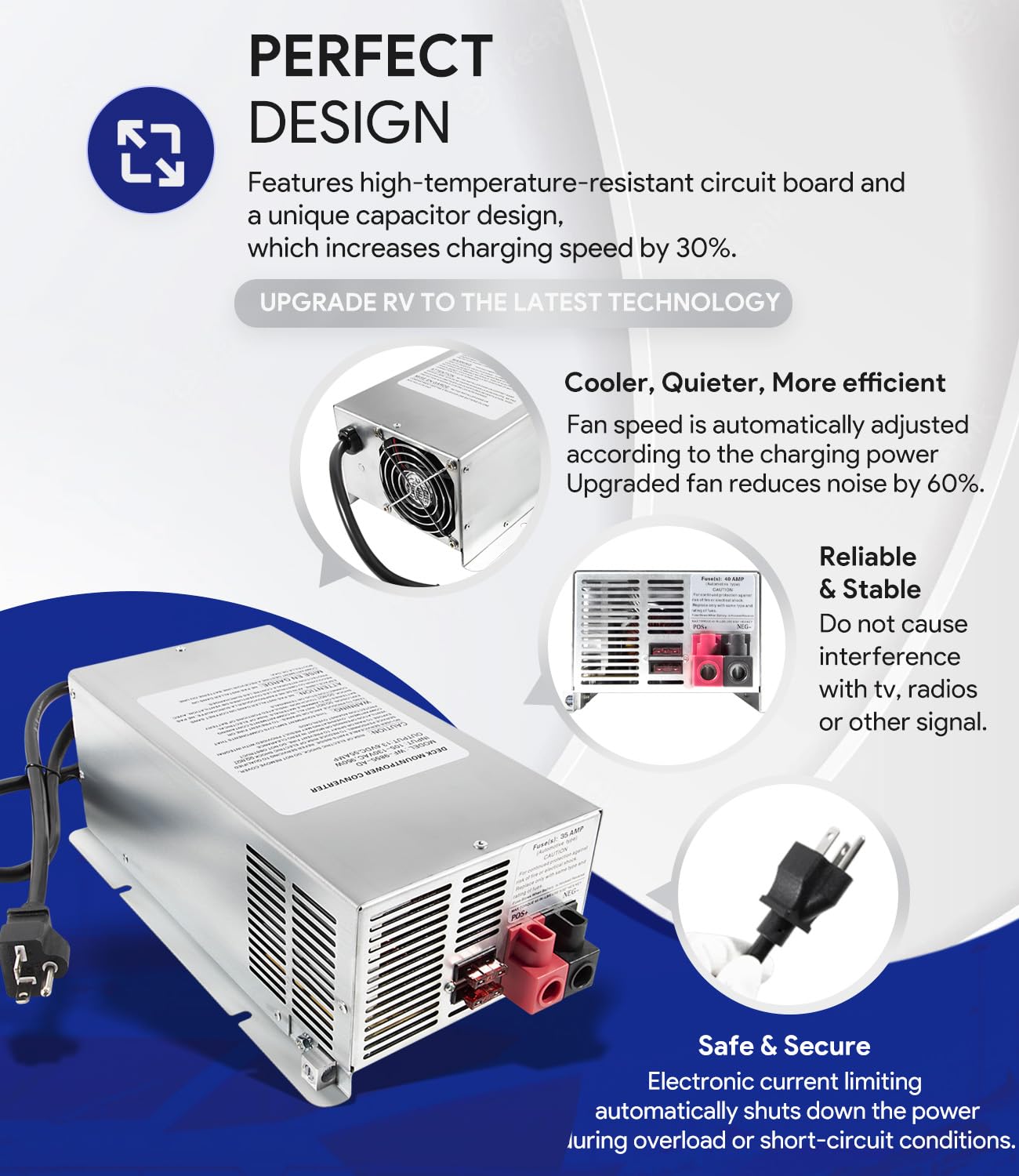 WF-9855 - Convertidor de energía para RV de montaje en cubierta de 55 amperios para 9800 Series, WF-9855, WF-9855-MBA, WF-9855-AD-MBA, WF-9855AN, 55Amp