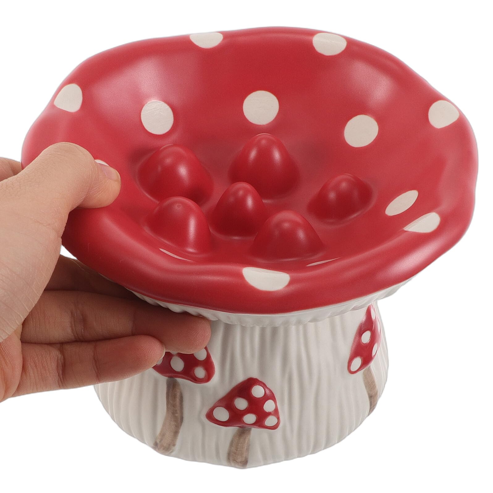 Abaodam Gamelle Surélevée en Céramique Forme Champignon Anti-glouton pour Chatons et Petits Chiens, Bol Incliné Base Antidérapante, Bol à Alimentation Lente Décoratif pour Animaux