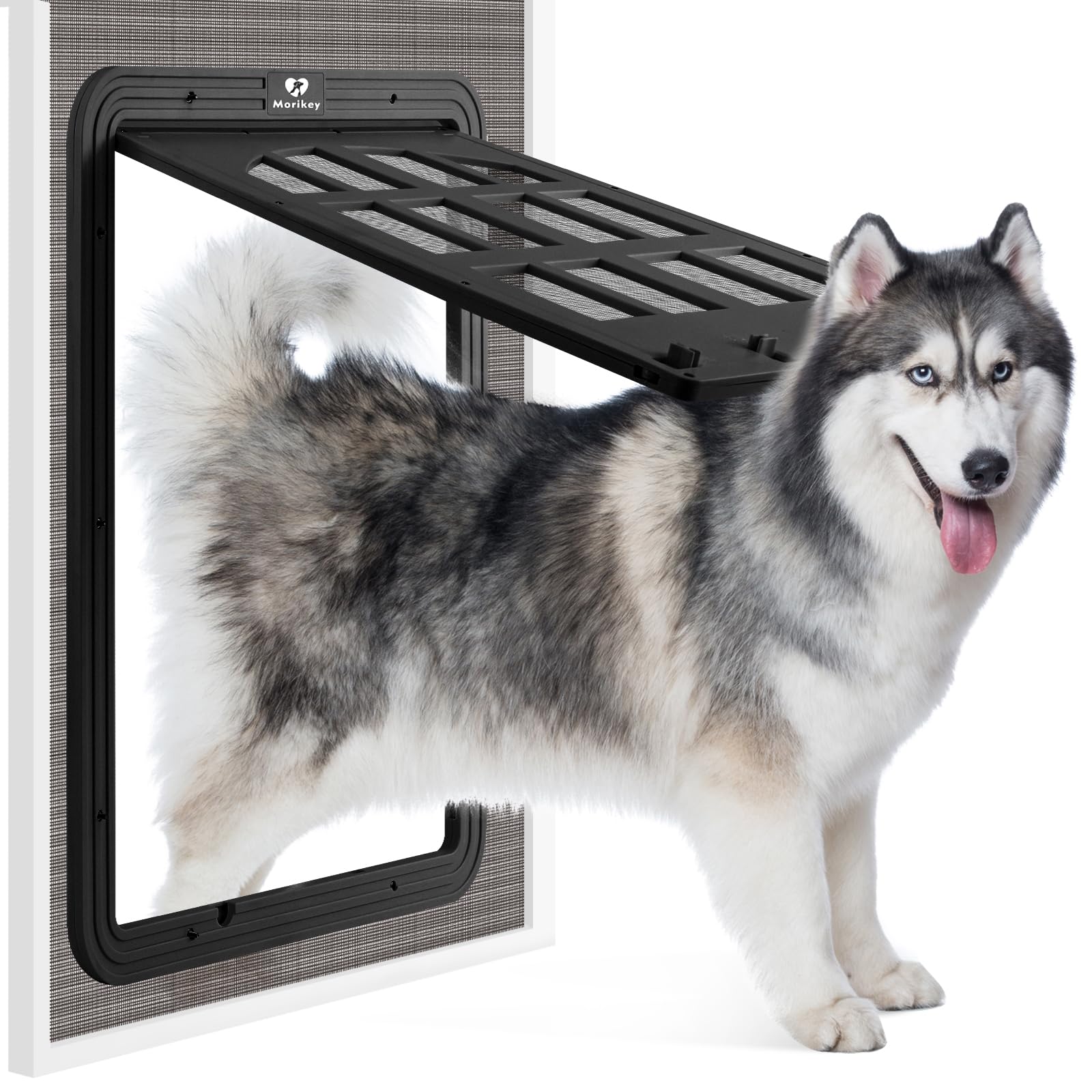 Morikey Large Dog Screen Door, 13 x 17 inches Flap Opening Dog Door for Screen Door with 4 Entry Ways, Magnetic Self-Closing Pet Screen Door for Dogs