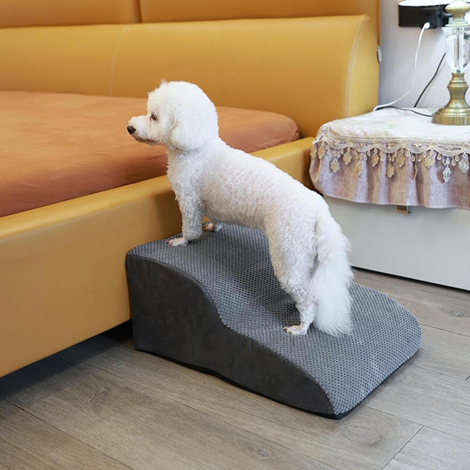Hundetreppe Hunderampe Haustierstufe Katzentreppe mit Waschbarem Überzug Und Rutschfestem Boden Aus Weichem Schaumstoff für Tierpflege, Grau