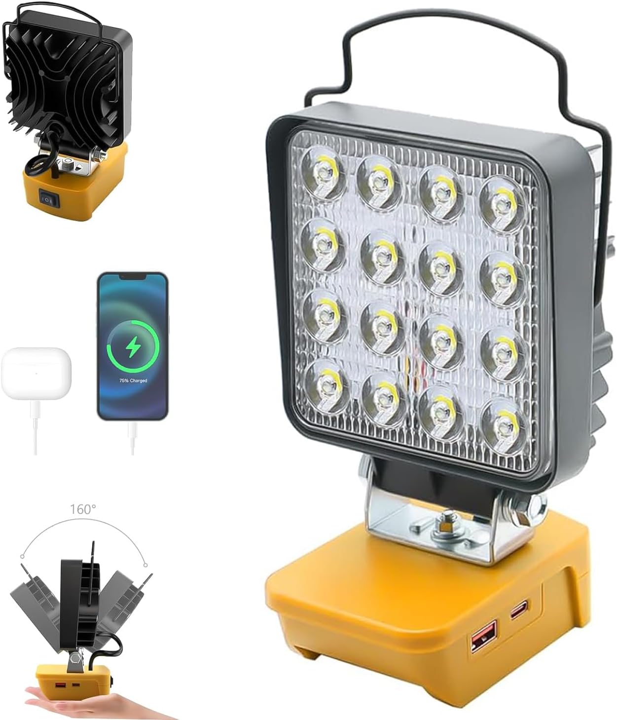 34W Work Lights Compatible with 20v Max Battery, 4800 LM Cordless Work Lights Flashlight 20V Spotlight for Workshop,Garage,Camping (Yellow 20V Max Work Light)