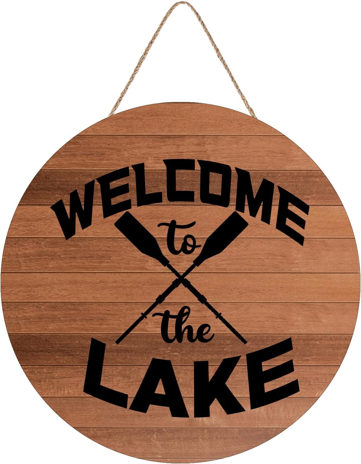 kisoyo Round Wooden Sign for Front Door Decoration, Welcome to The Lake Wooden Sign Door Hanging for Farmhouse Porch Living Room Bedroom Front Door Kitchen Garden 12"x12"